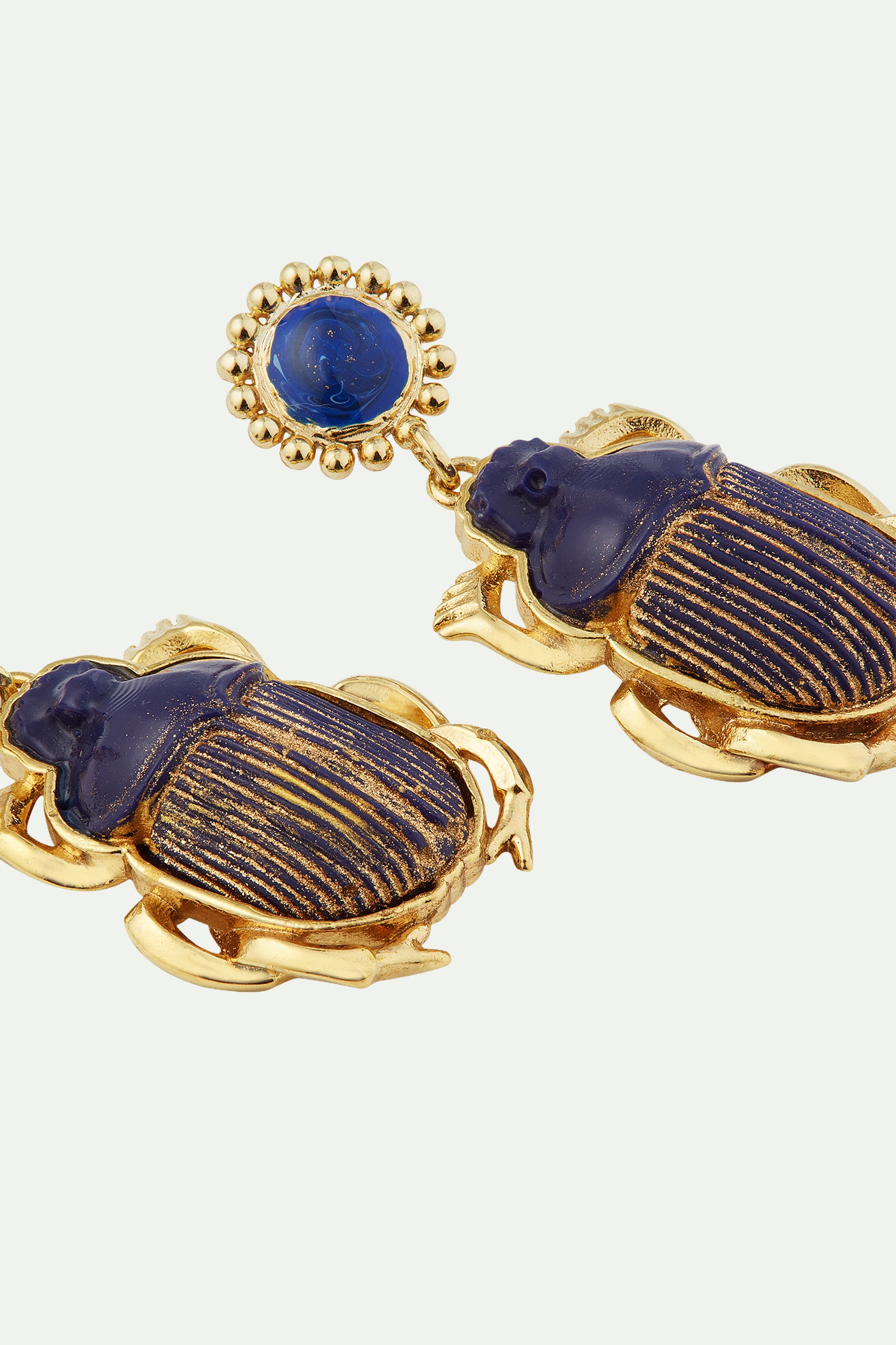 Sacred egyptian blue scarab post beetle earrings