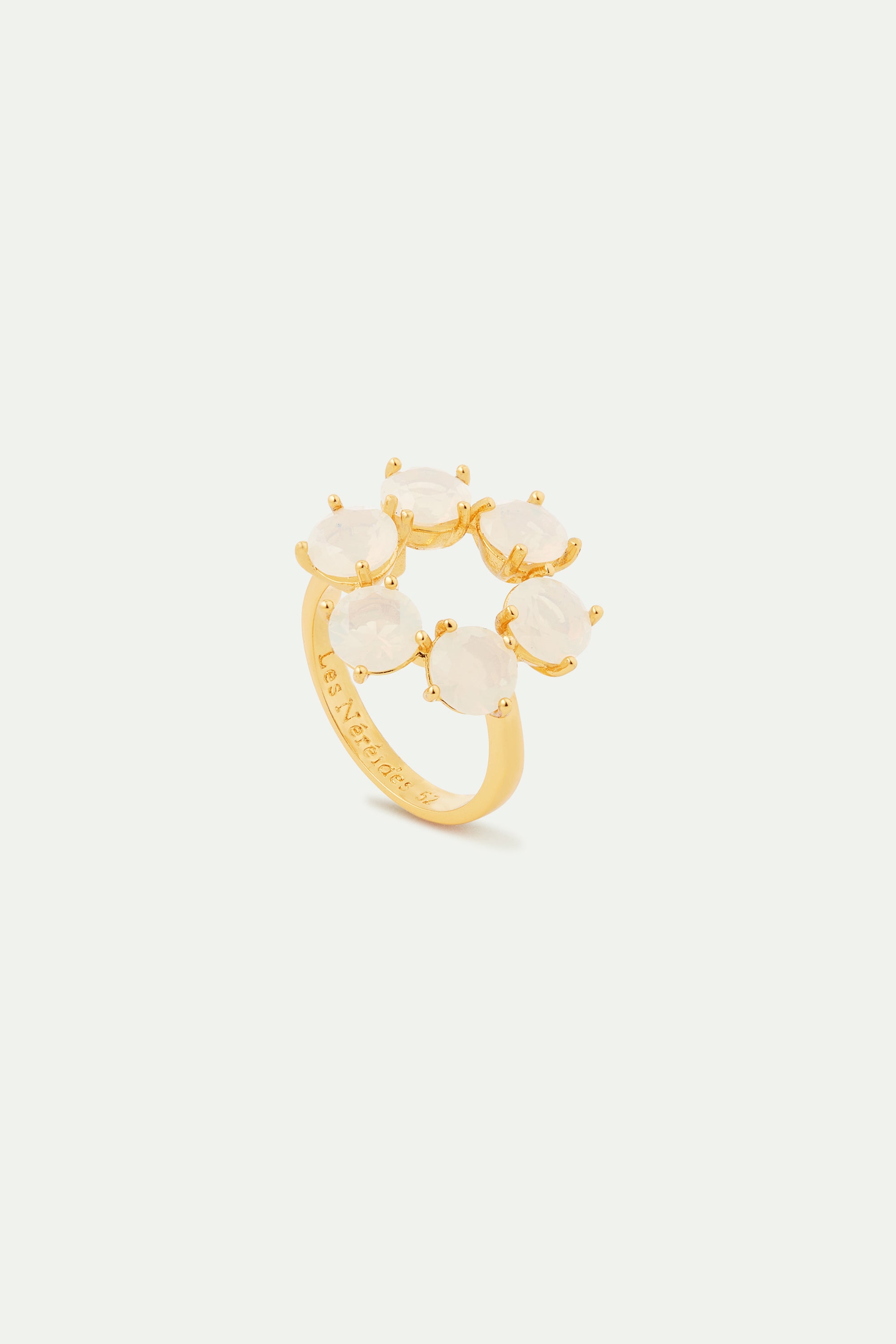 Opalescent white Diamantine fine ring with six round stones