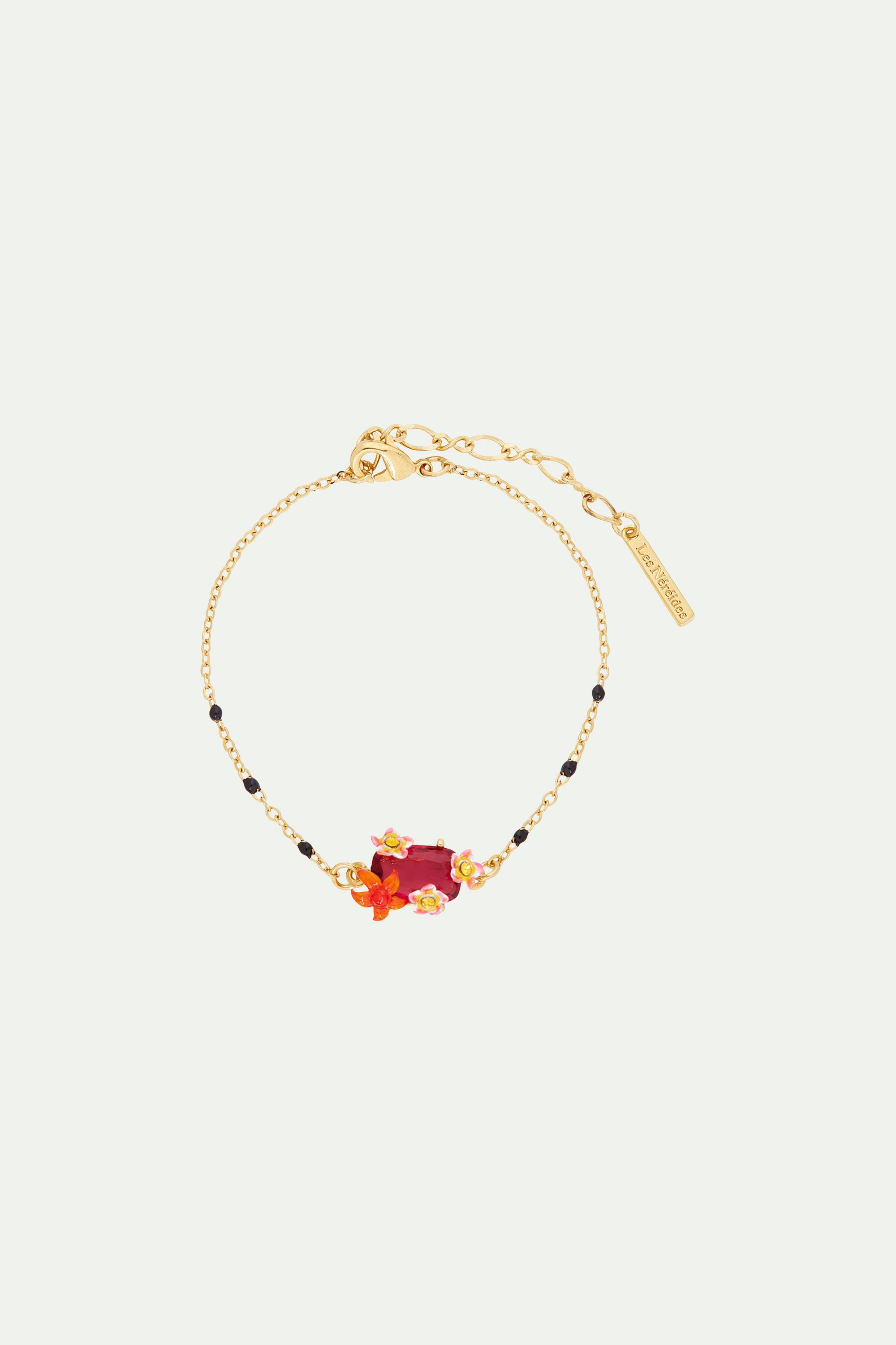 Wild flower and faceted crystal thin bracelet