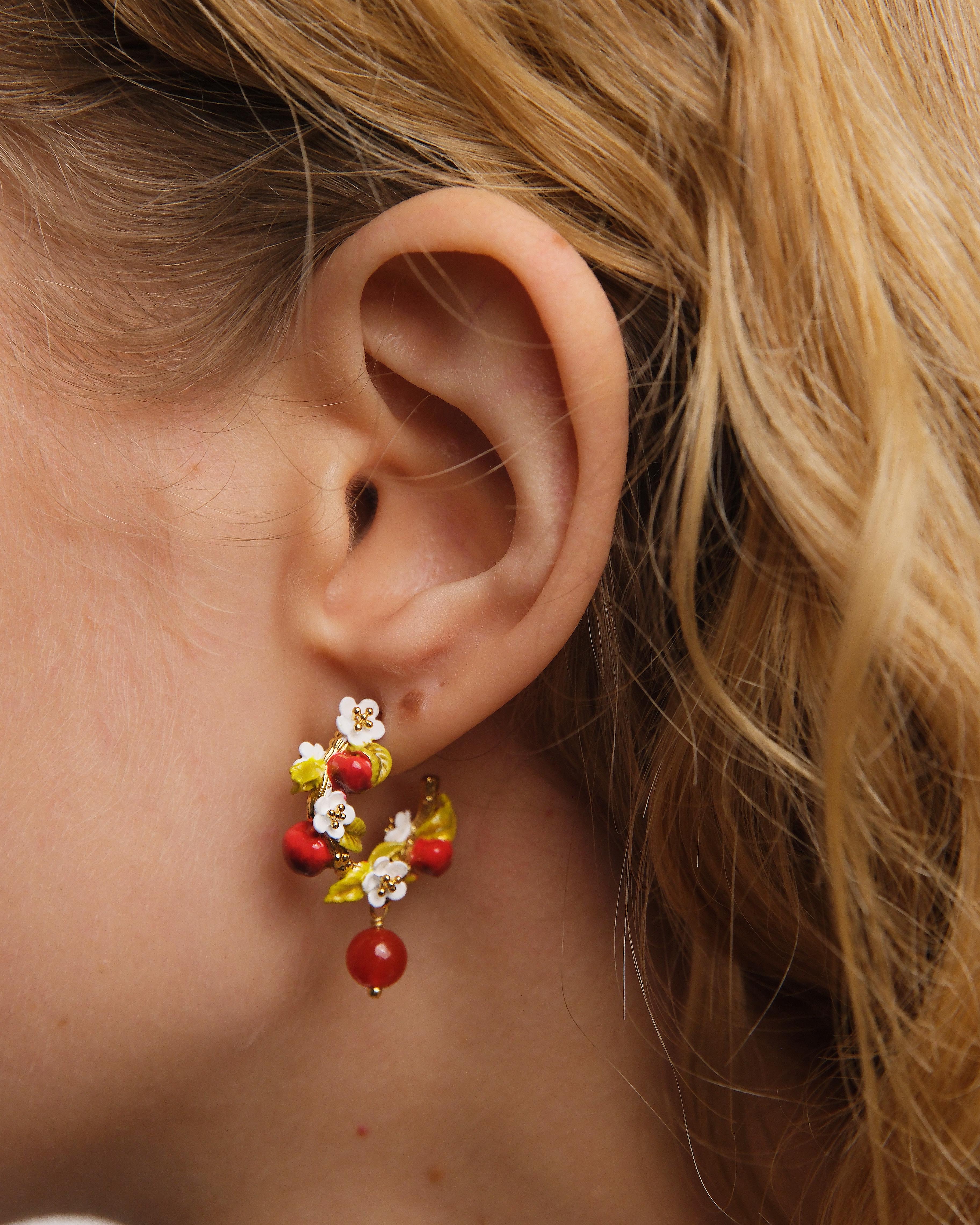 Apple and apple blossom hoop earrings