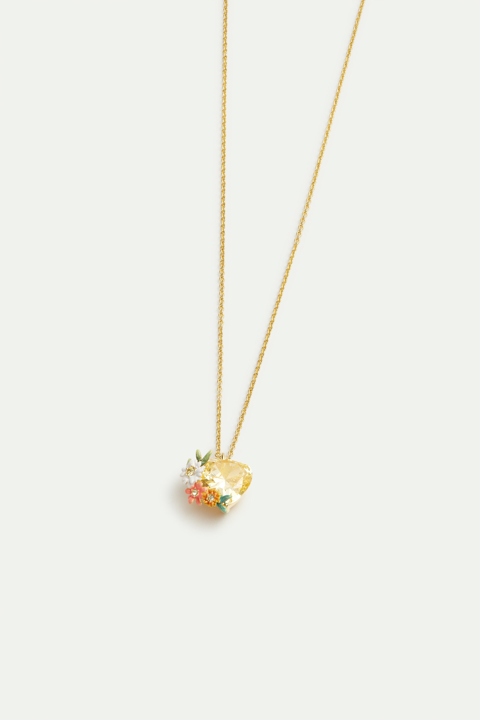 Yellow heart, zinnias an daisies pendant necklace