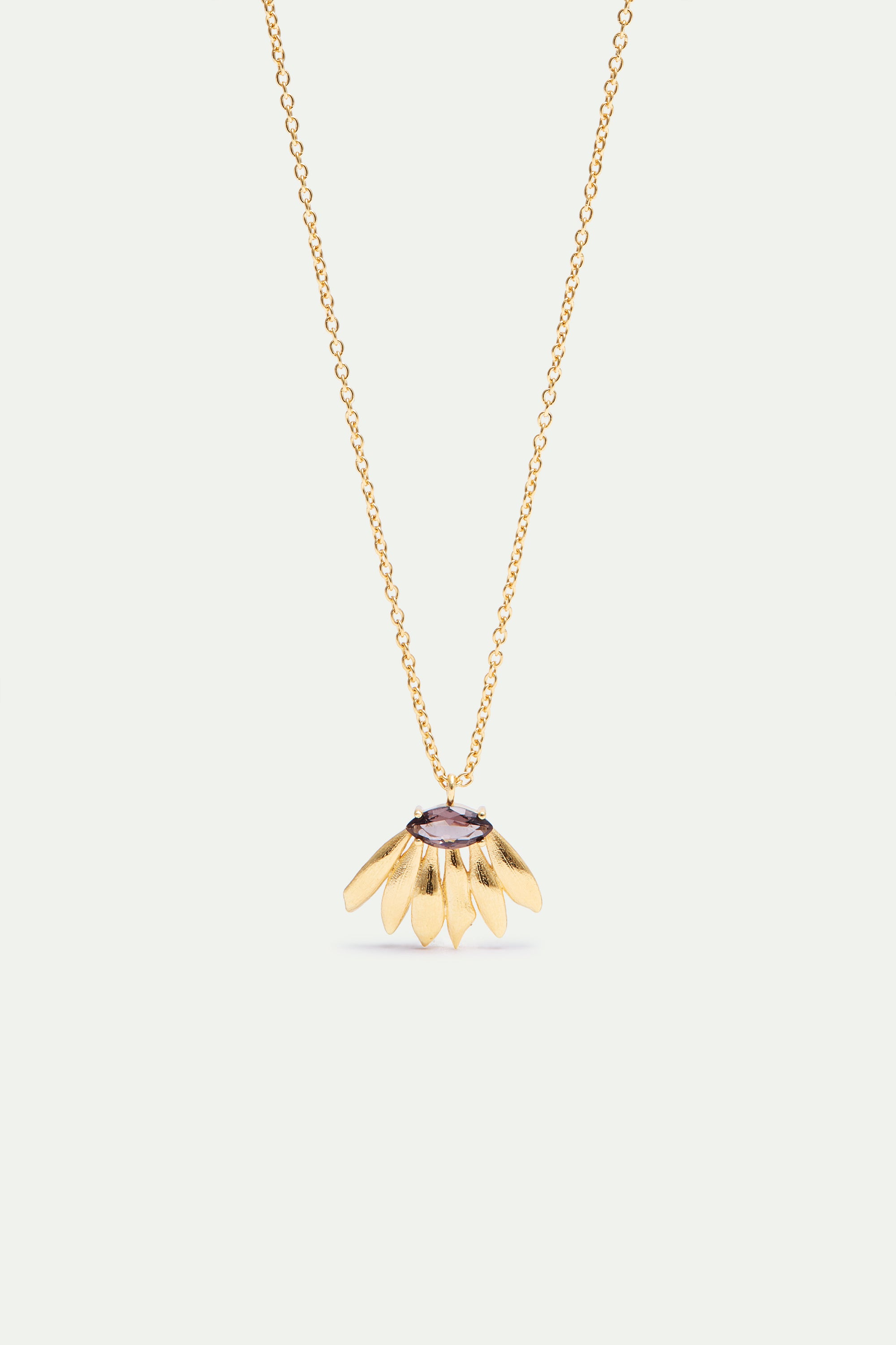 Golden sunflower and purple stone pendant necklace