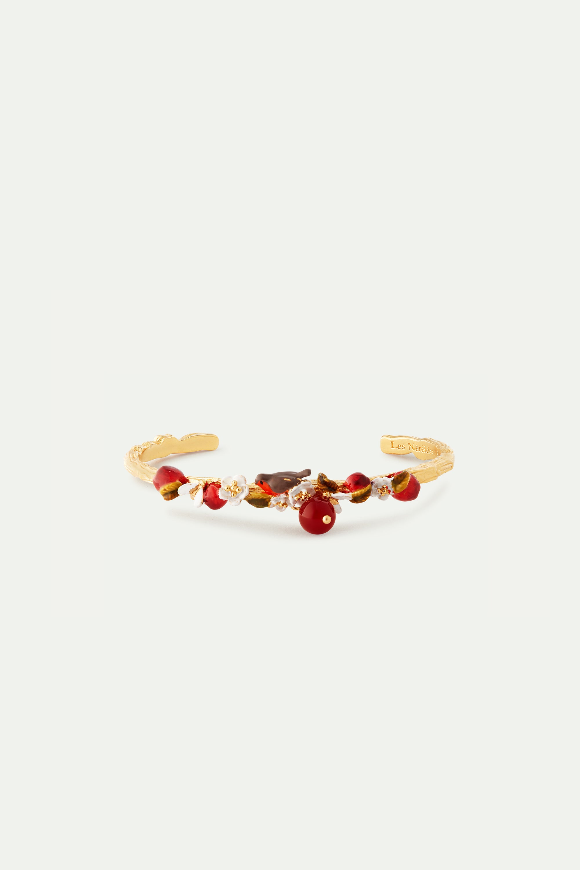 Apple, robin, bee and apple blossom cuff bracelet