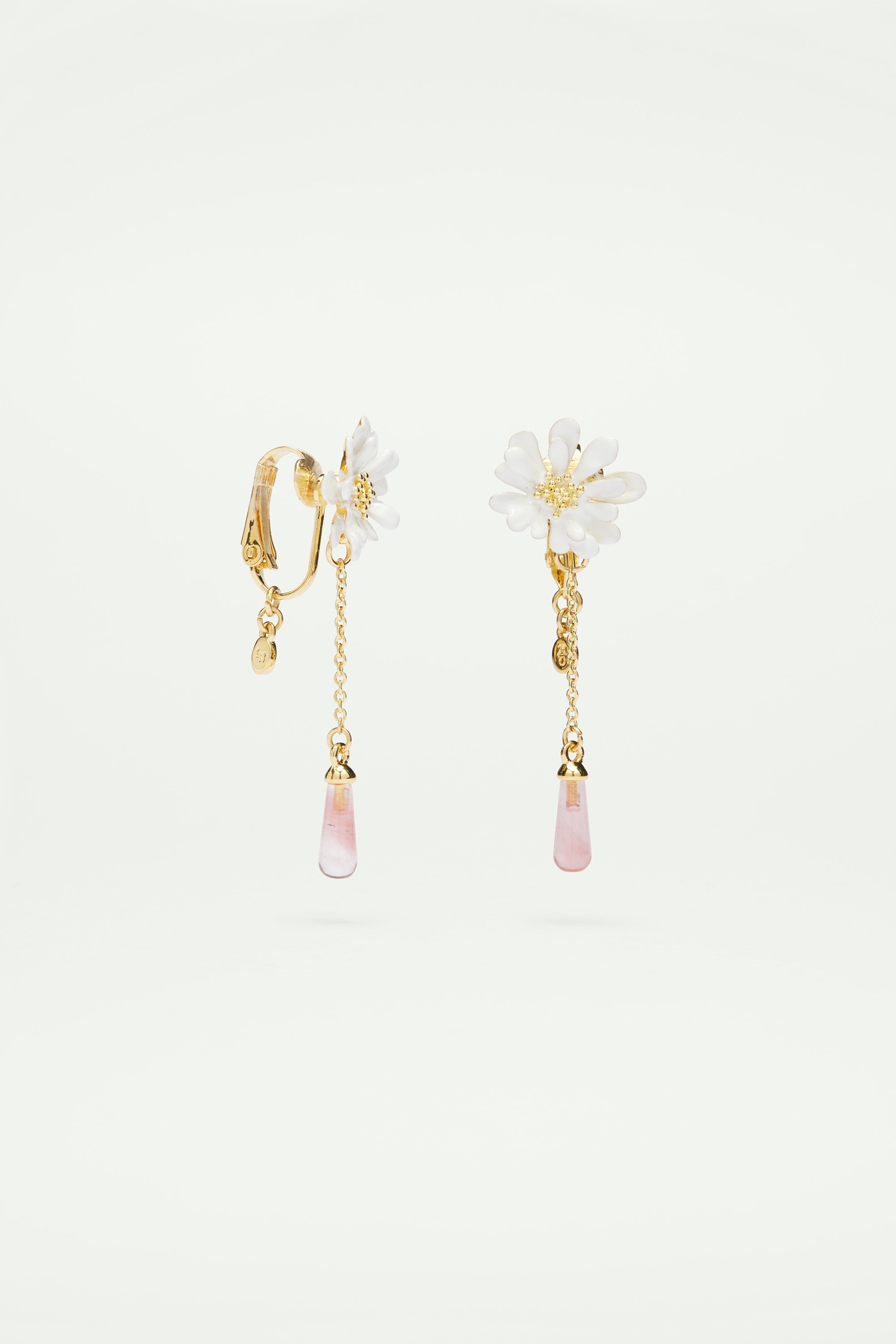 White flower and pink pearl earrings