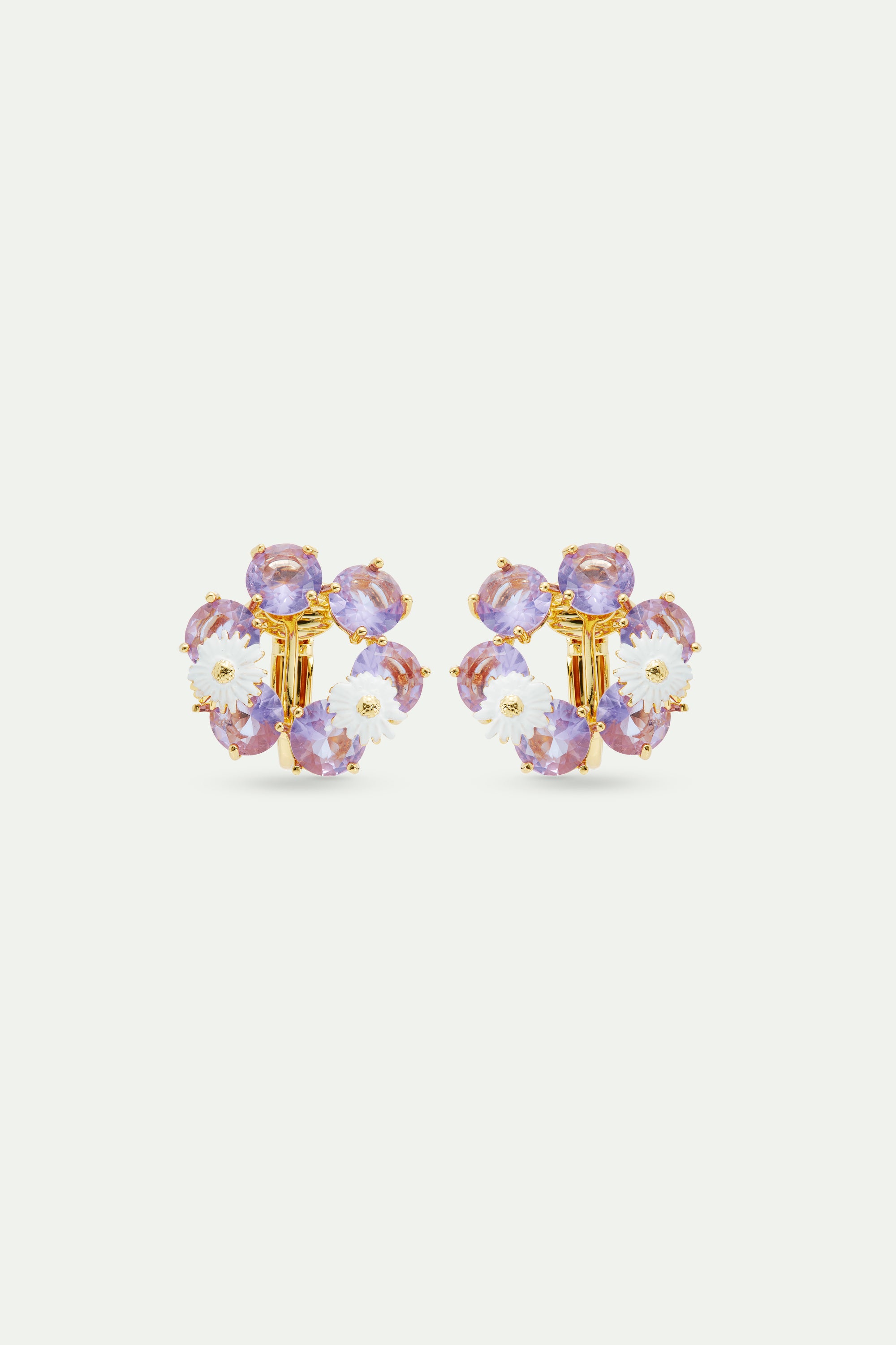 Lavender Diamantine six-stone earrings with daisies