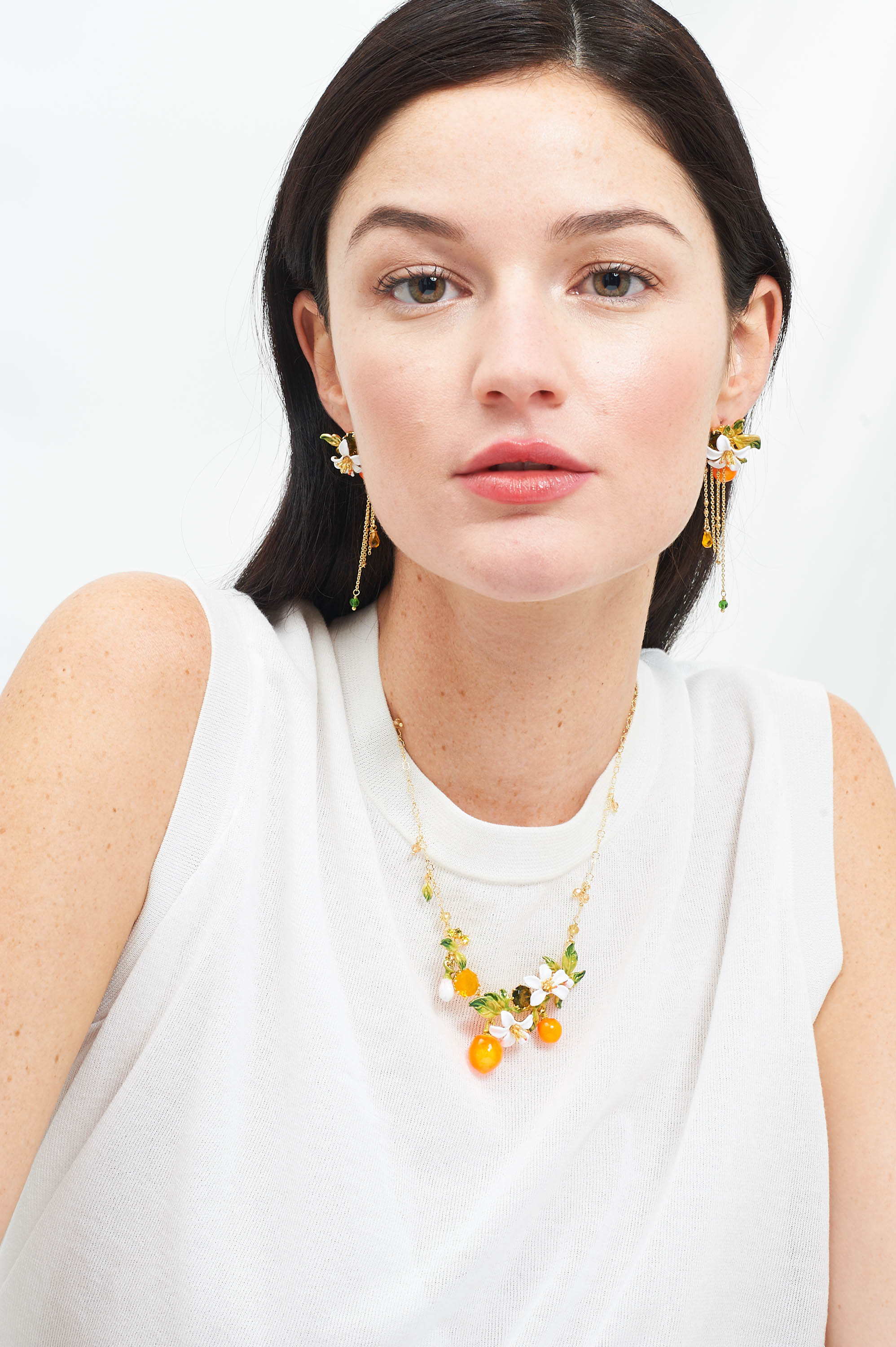 Orange blossoms and oranges collar necklace