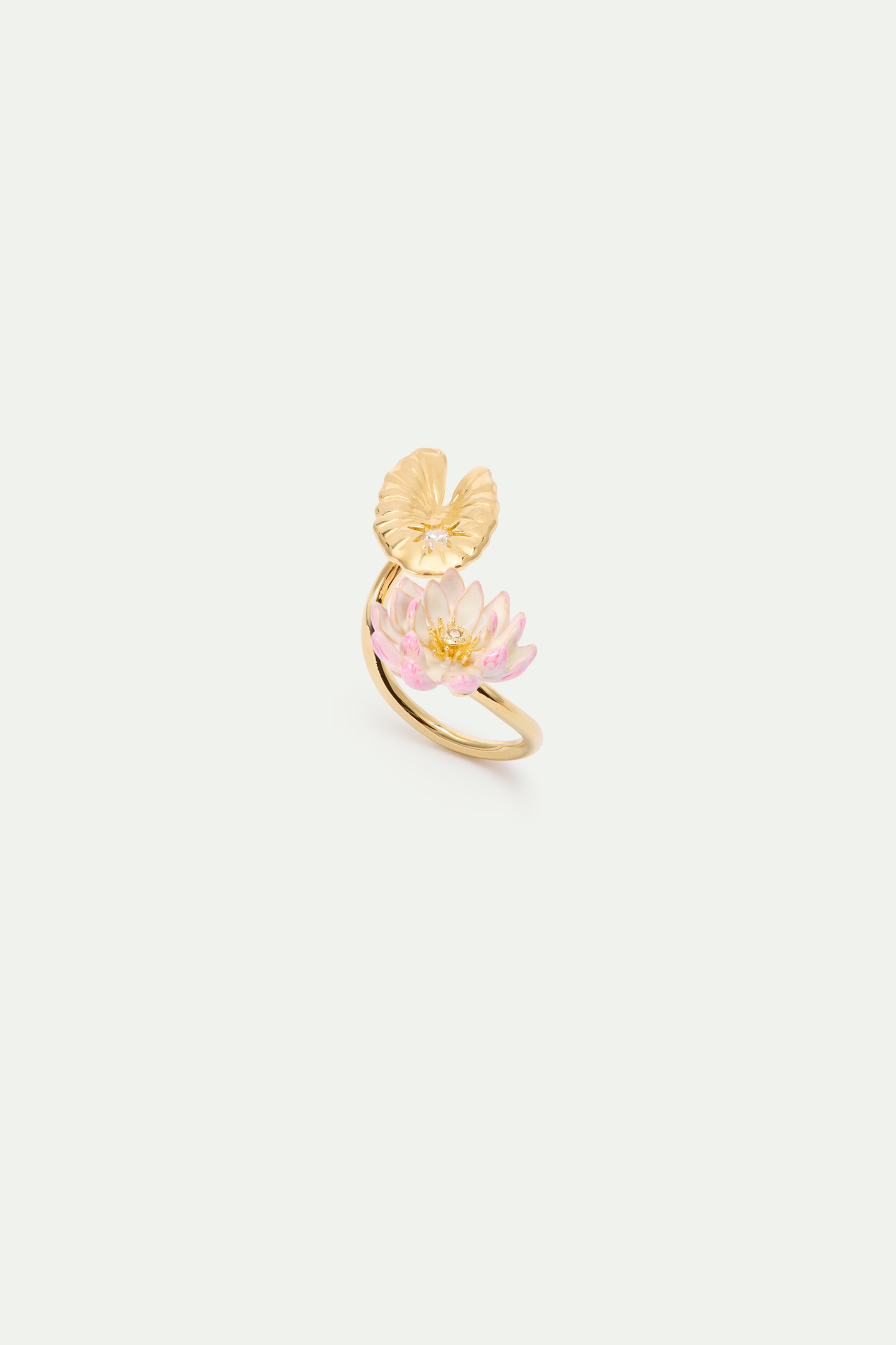 Gold lotus and pink water lily adjustable ring
