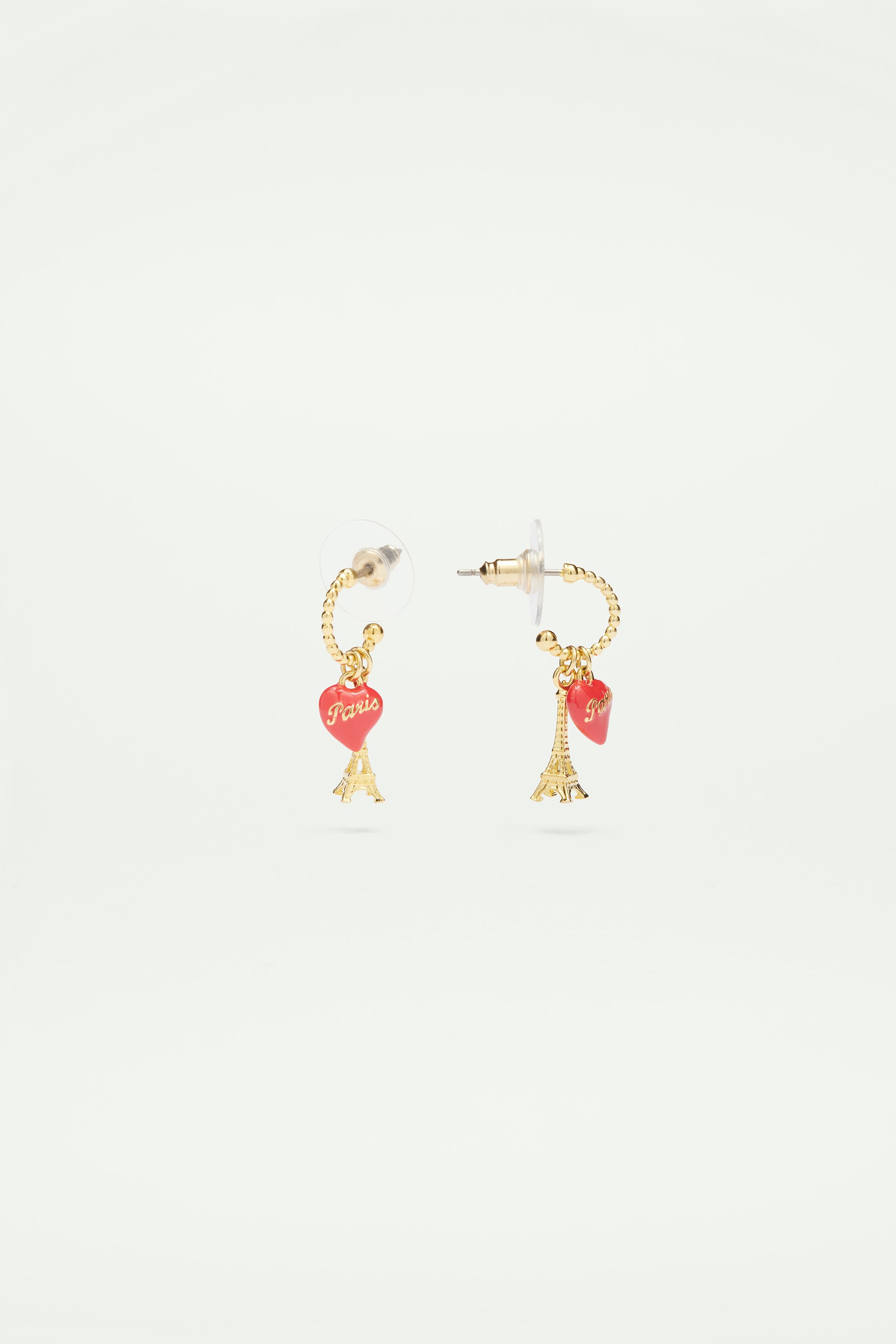 Eiffel tower and red heart post hoop earrings