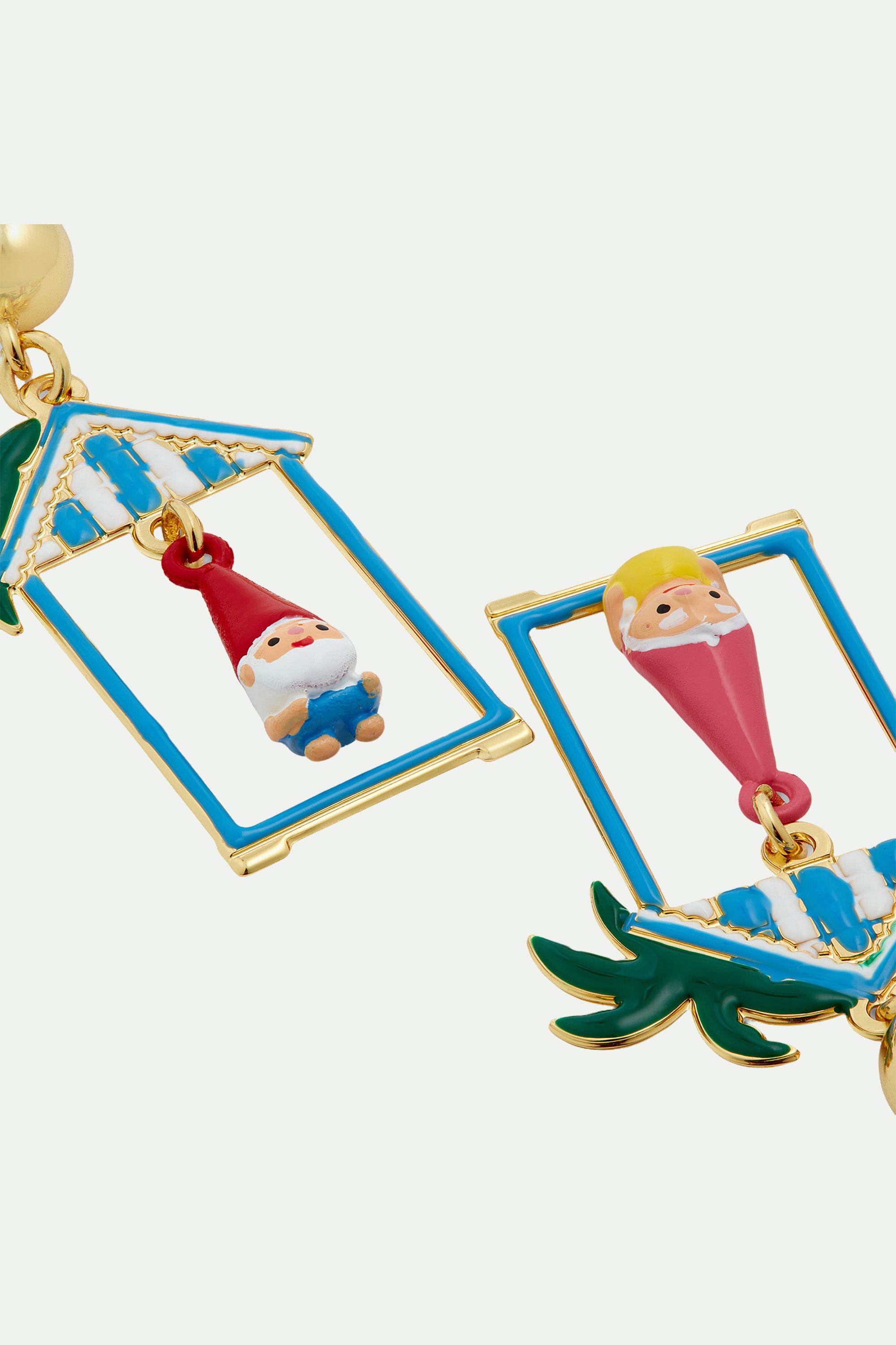 Toadstool family couple and beach hut asymmetrical earrings