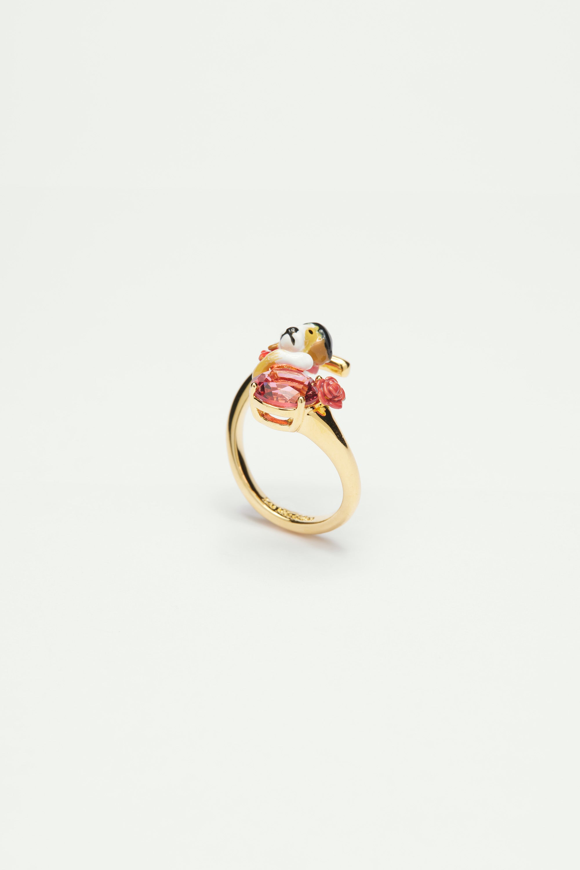 Beagle and pink cut glass stone adjustable ring