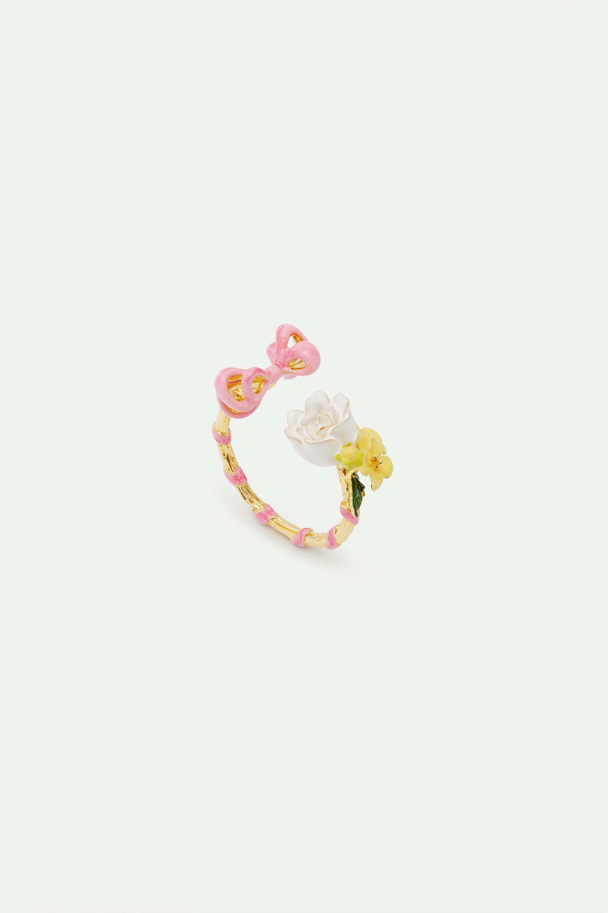 Pink bow and flower adjustable ring