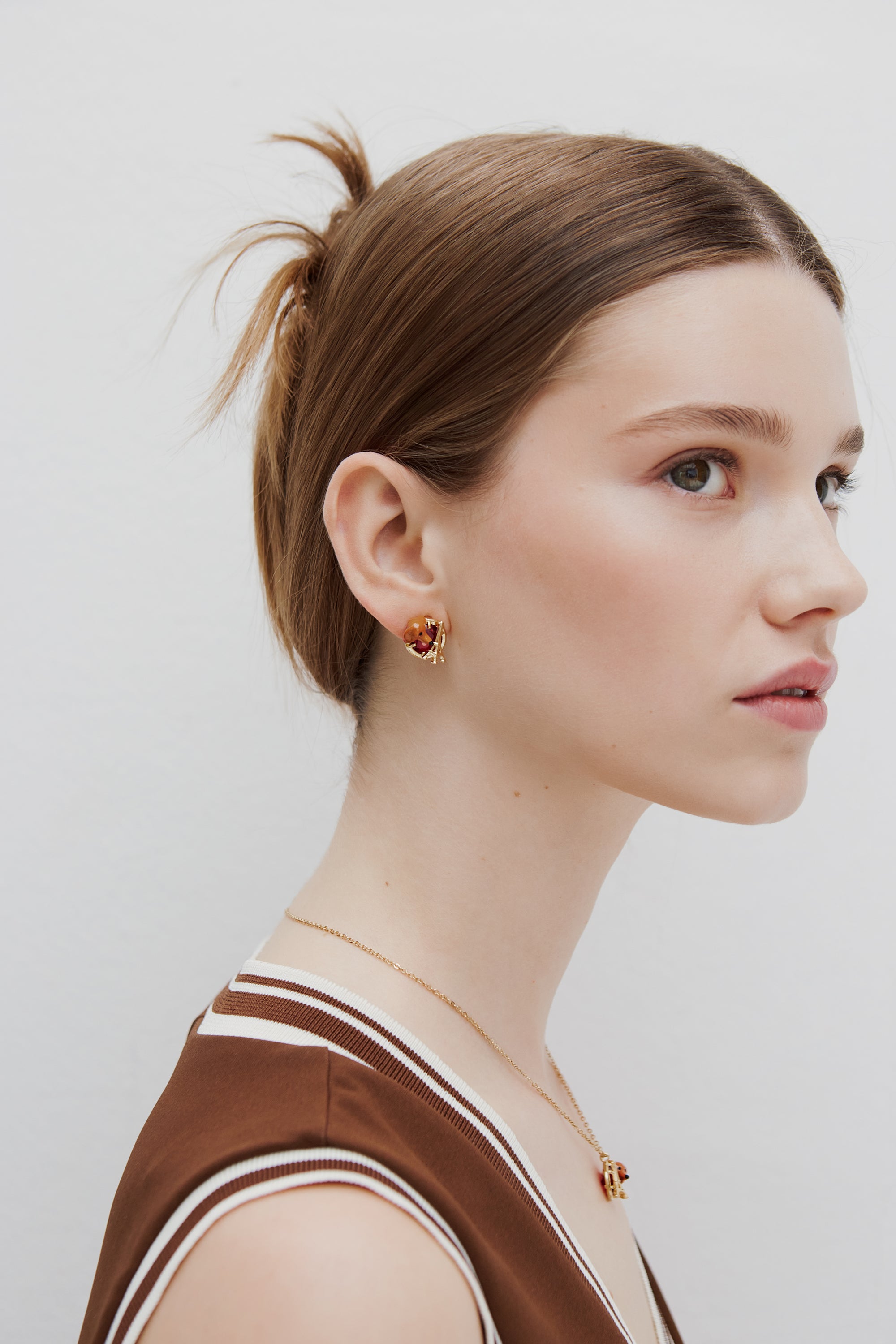 Dachshund post earrings with Eiffel tower and garnet red stone