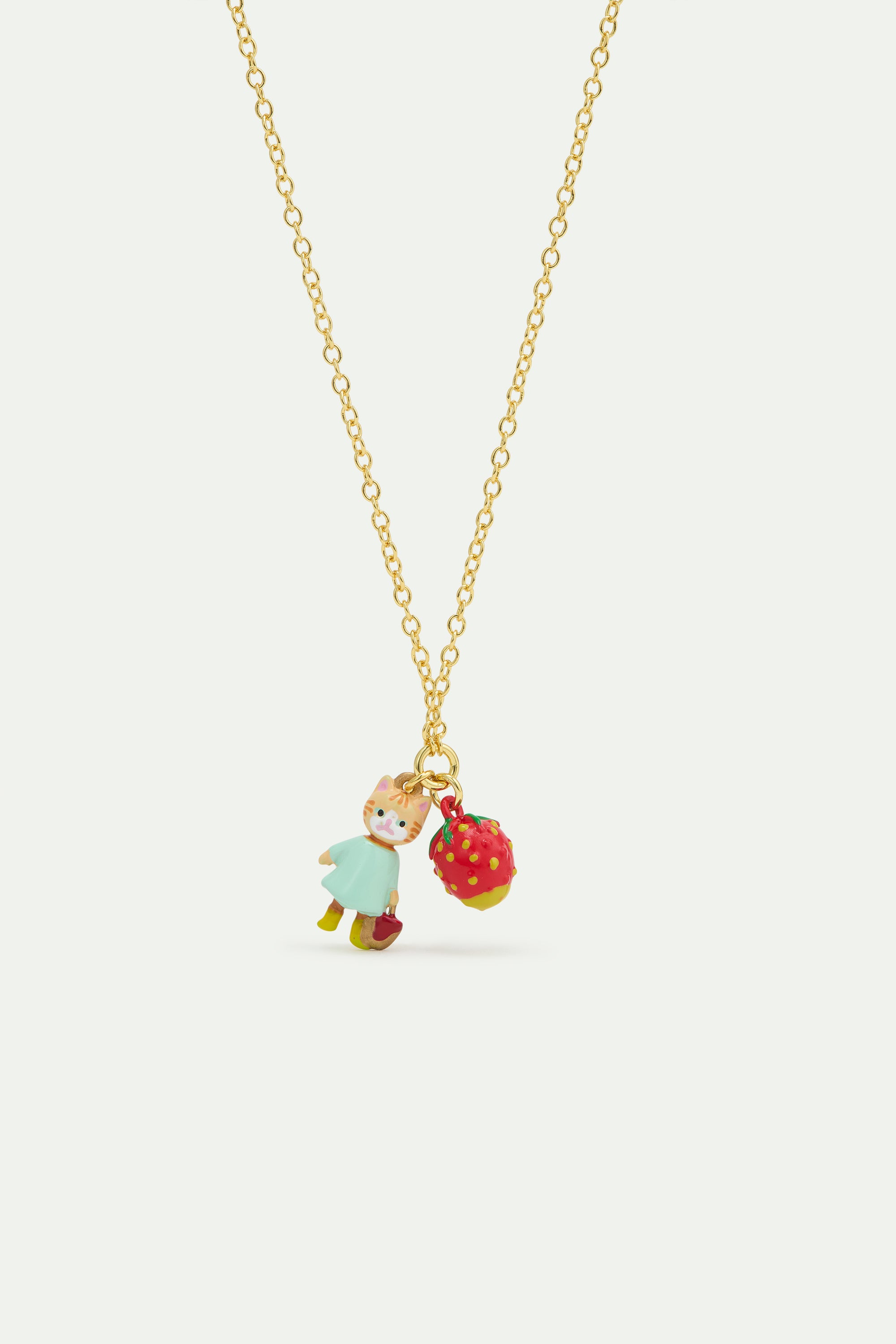 Ginger cat and strawberry pendant bracelet