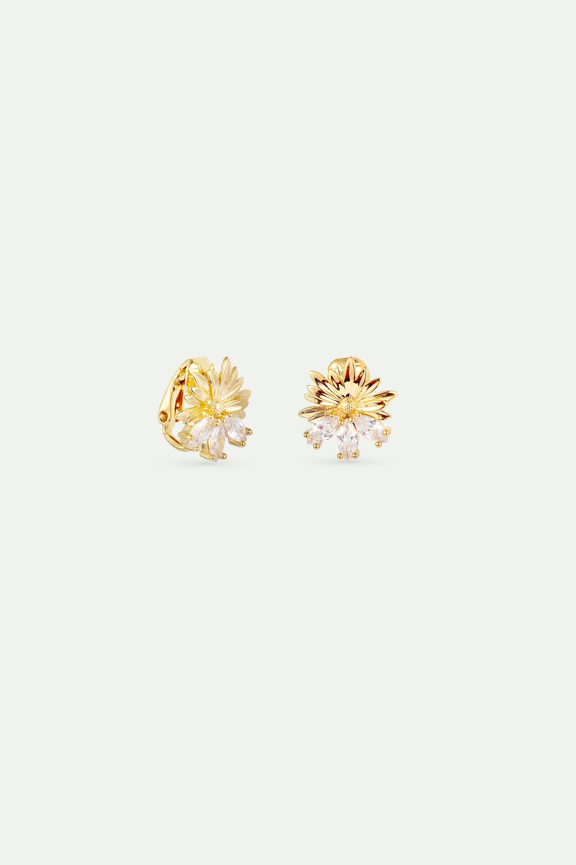 Gold post earrings with daisies and white stones