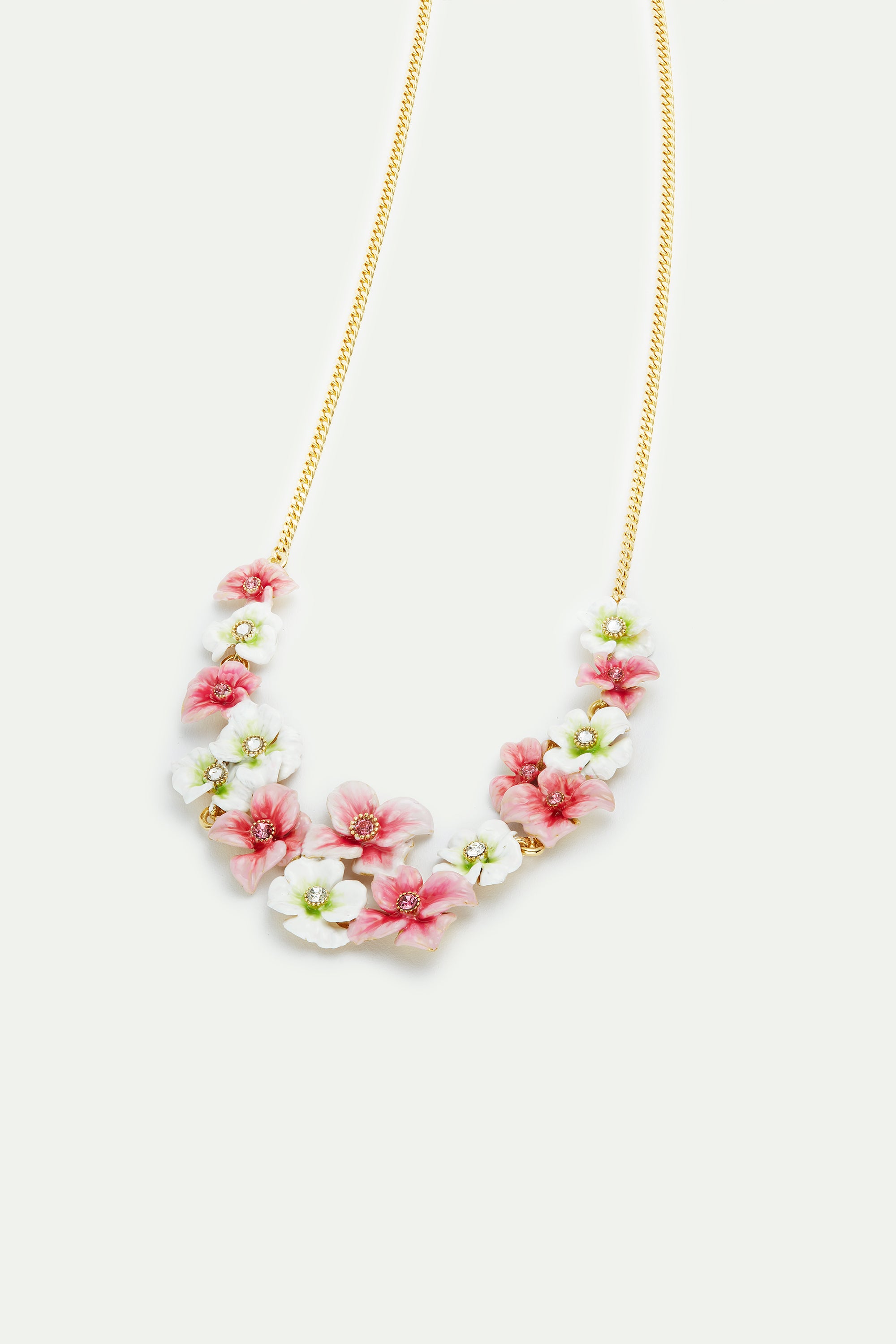 Pink and white hydrangea flowers statement necklace