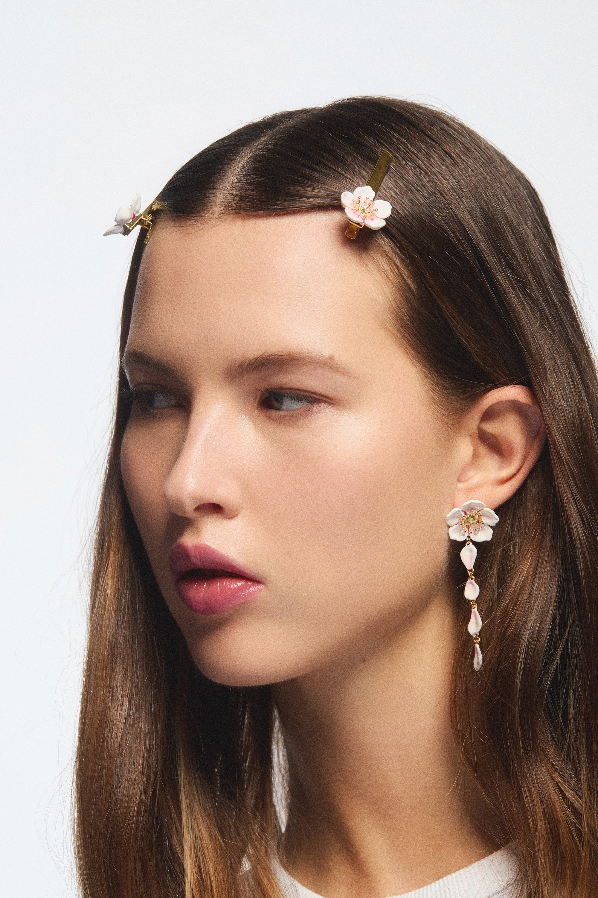 White cherry blossom hair clip