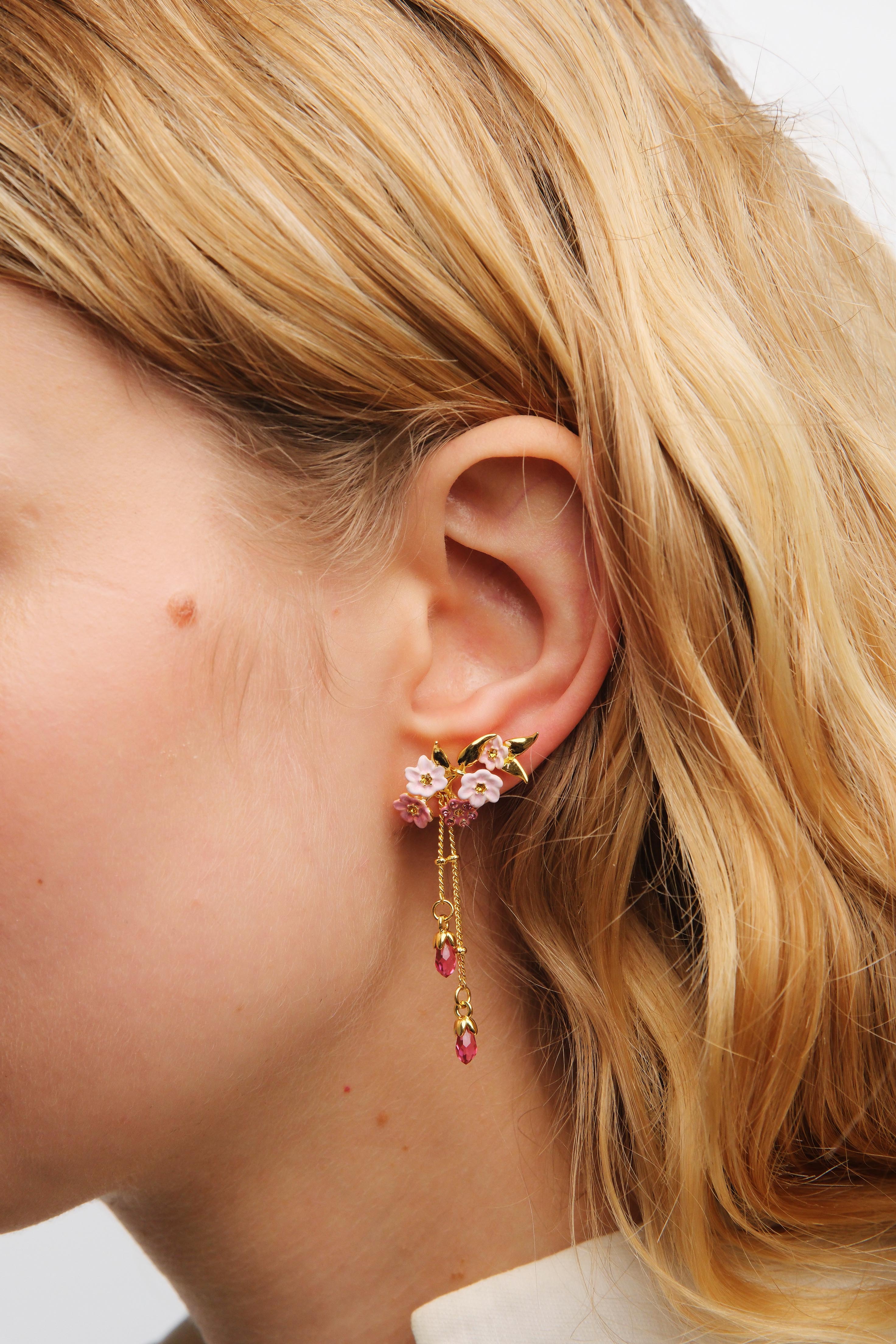 Pink Jasmine Flower Dangle Post Earrings