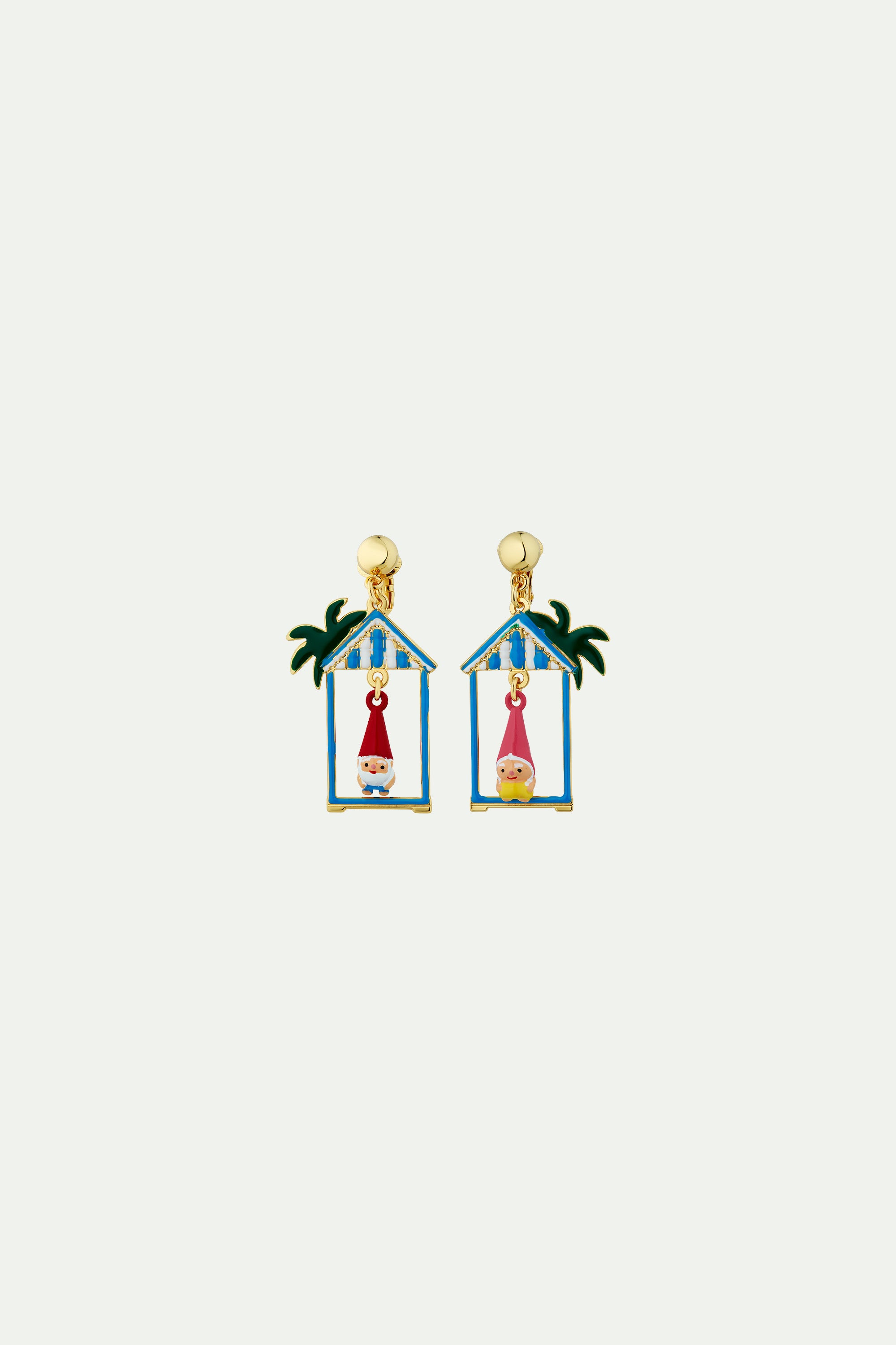 Toadstool family couple and beach hut asymmetrical post earrings