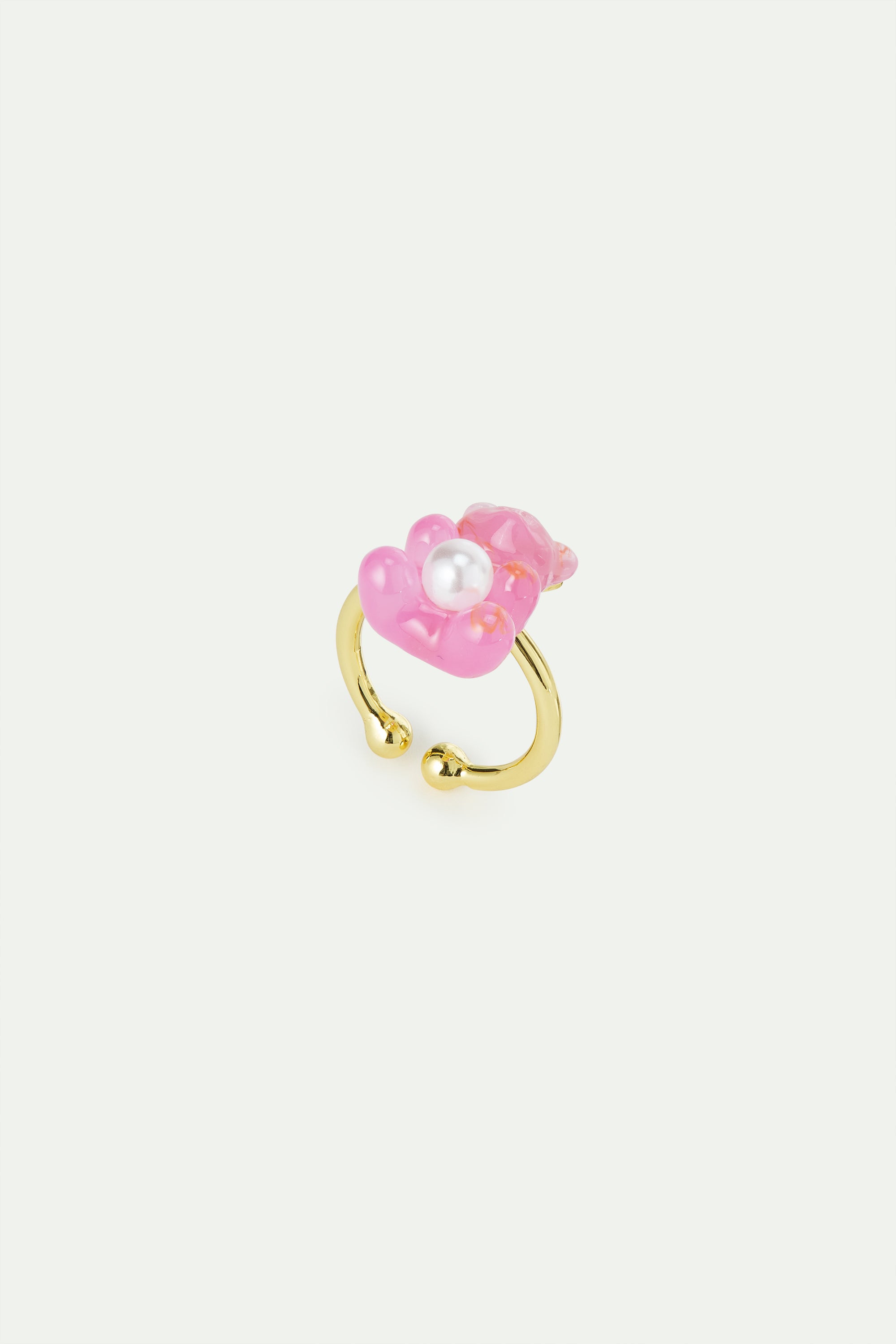 Adjustable ring with pink teddy bear sweet and white imitation pearl