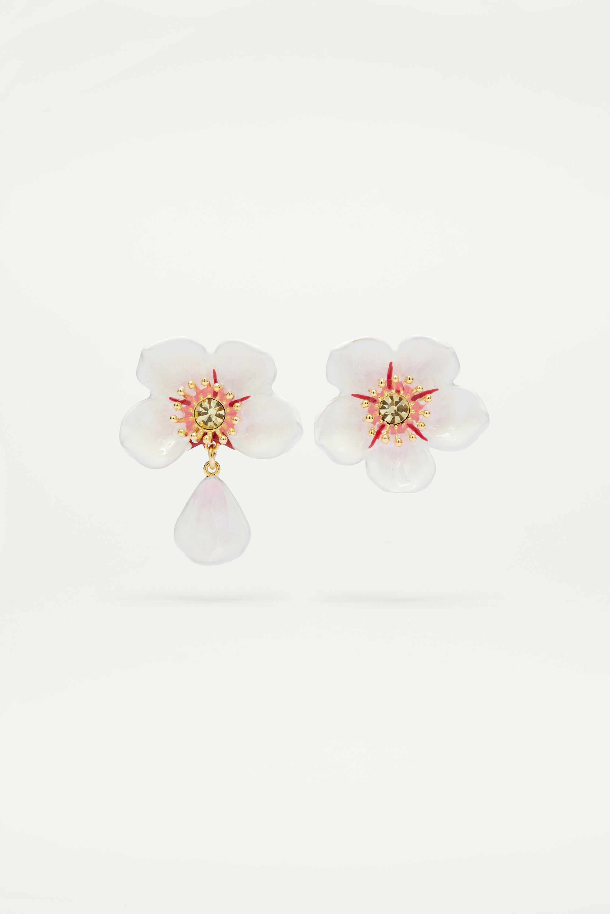 White cherry blossom dangling clip-on earrings