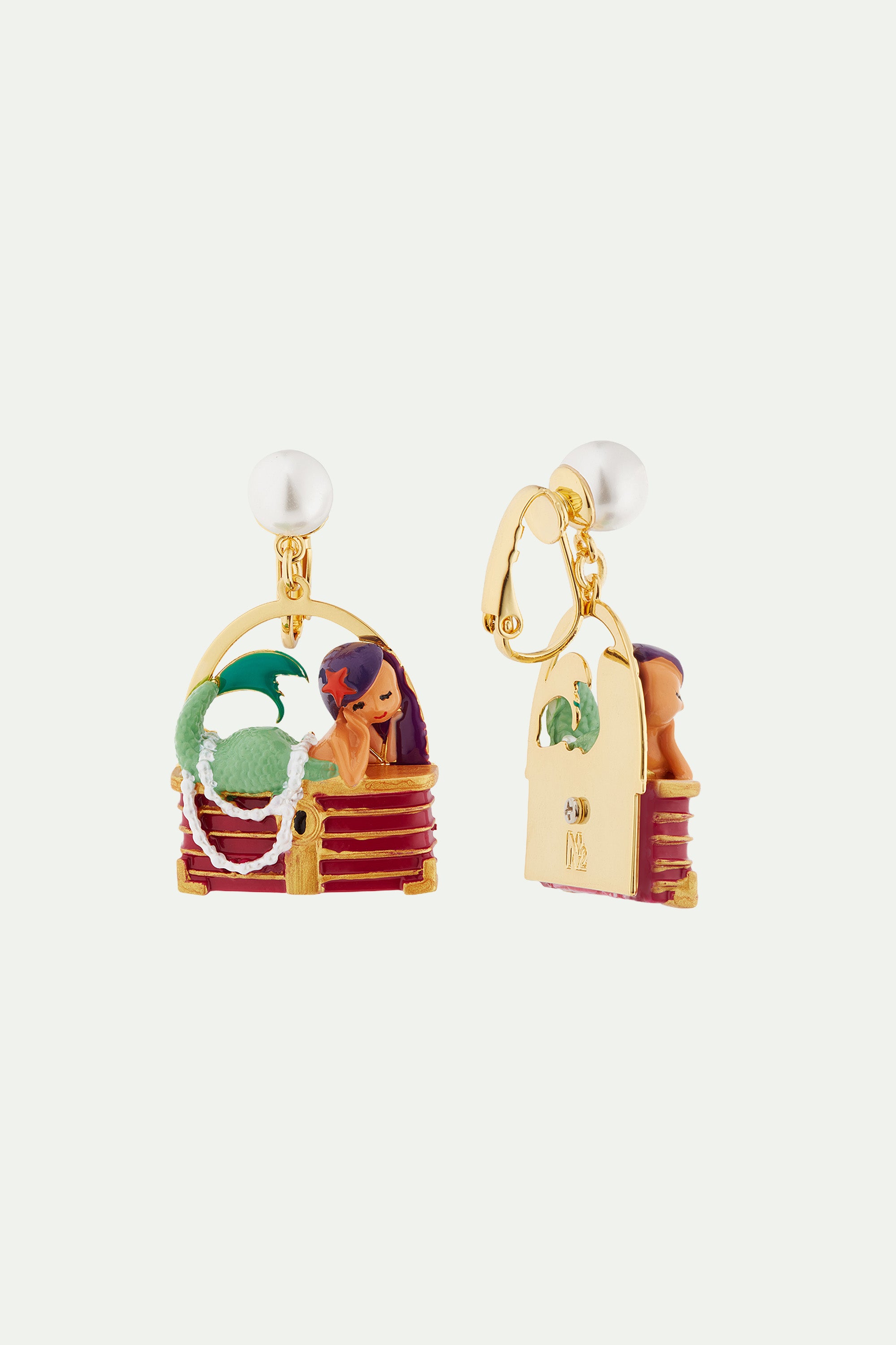 Mermaid and treasure chest earrings