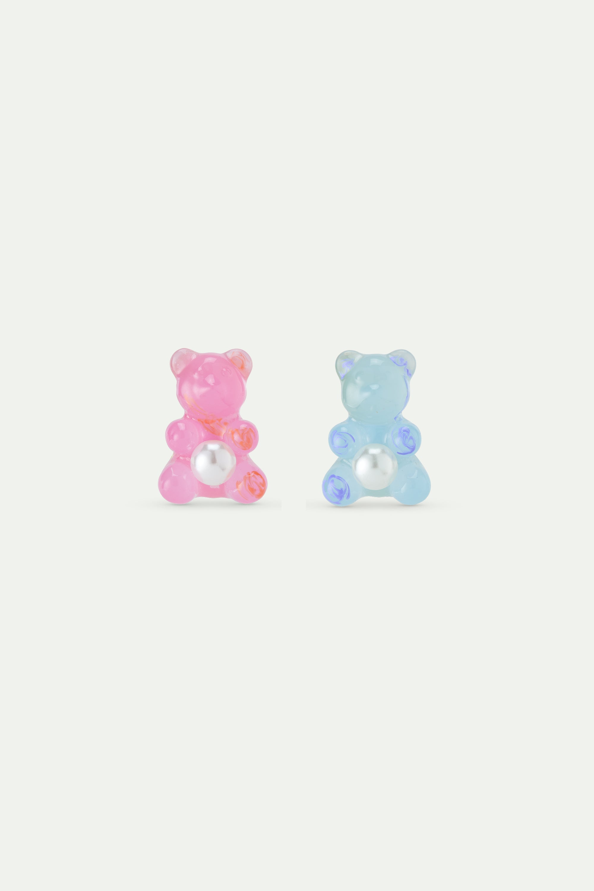 Blue teddy bear sweet, rose and white imitation pearl earrings