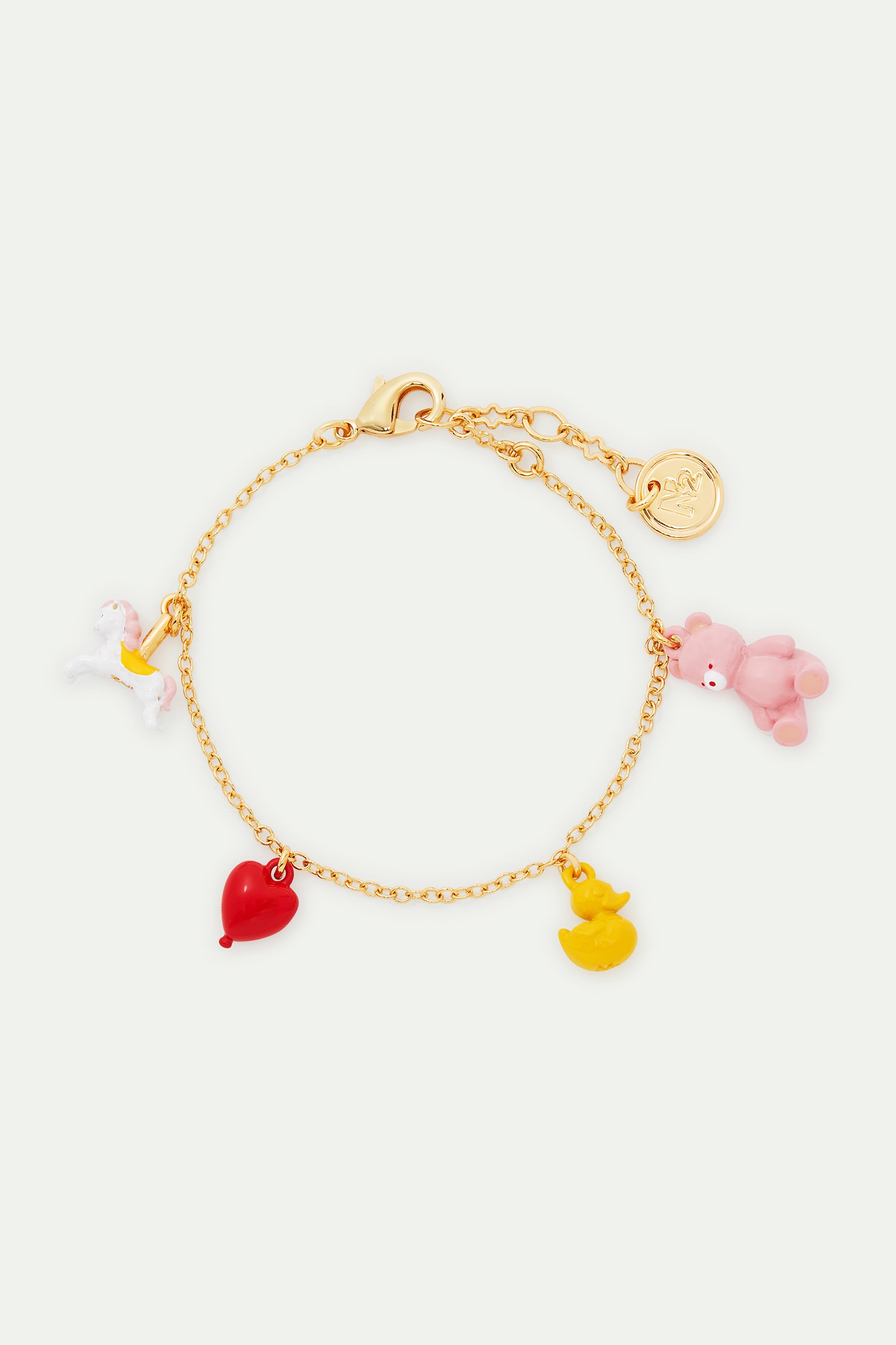 Horse, heart, duck and teddy bear charm bracelet