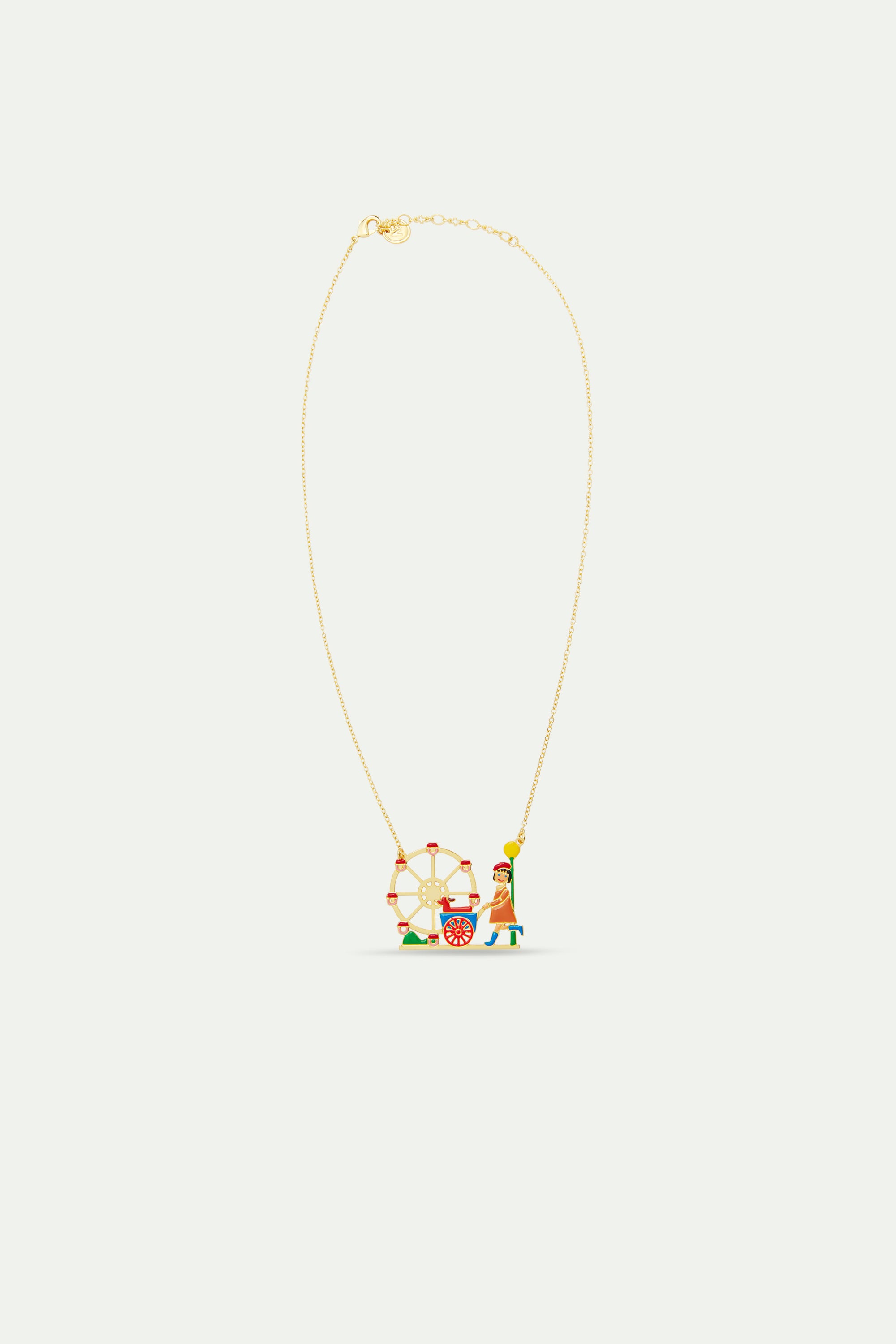 Little girl and dachshund at the funfair statement necklace