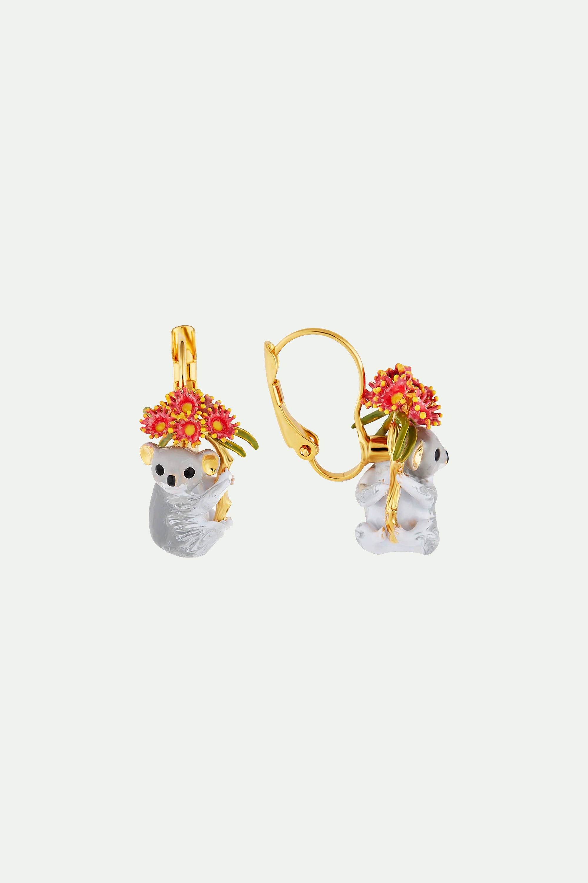 Duo of Koalas and Pink Eucalyptus sleeper earrings