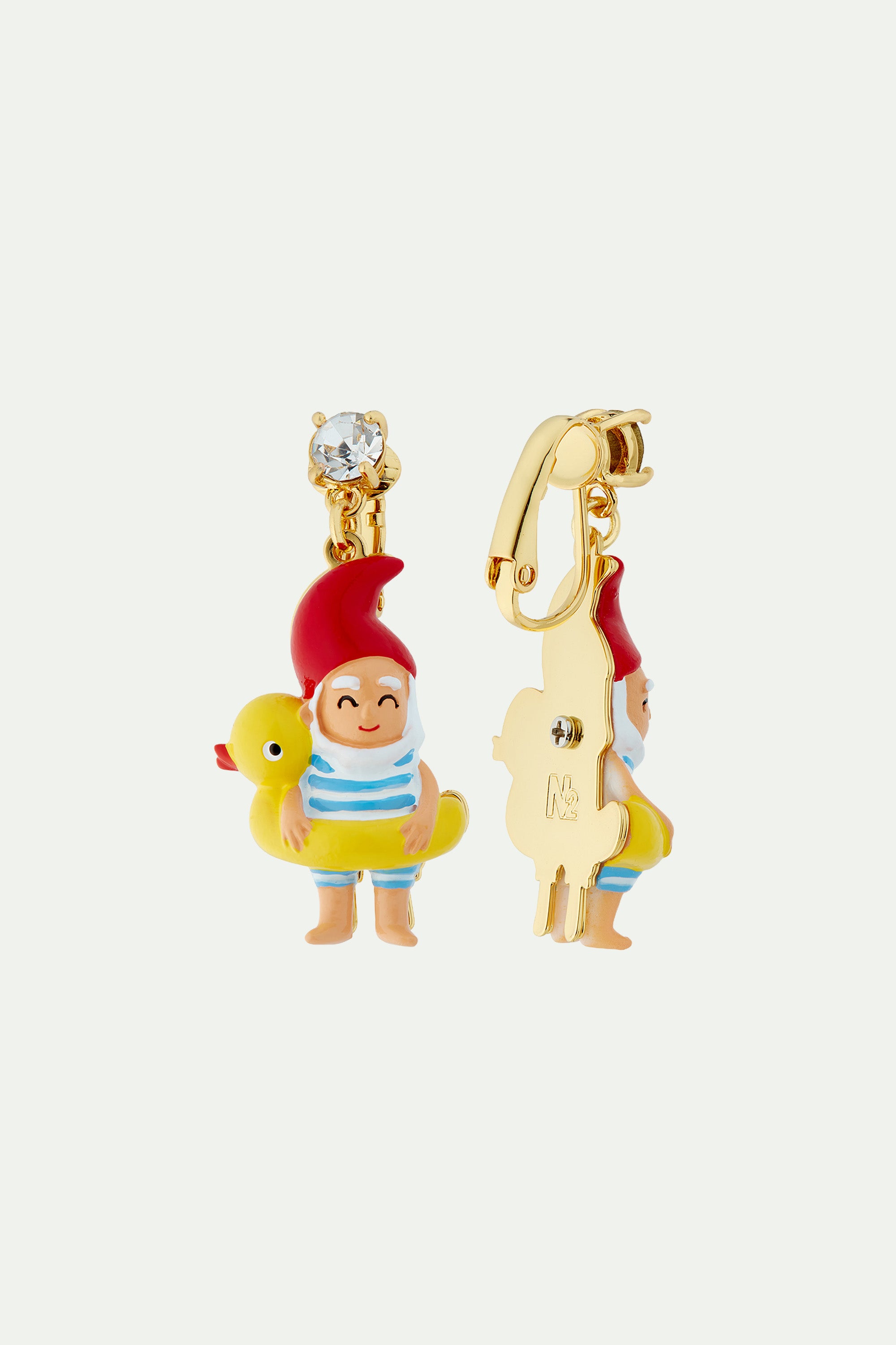 Garden gnome and inflatable duck ring earrings