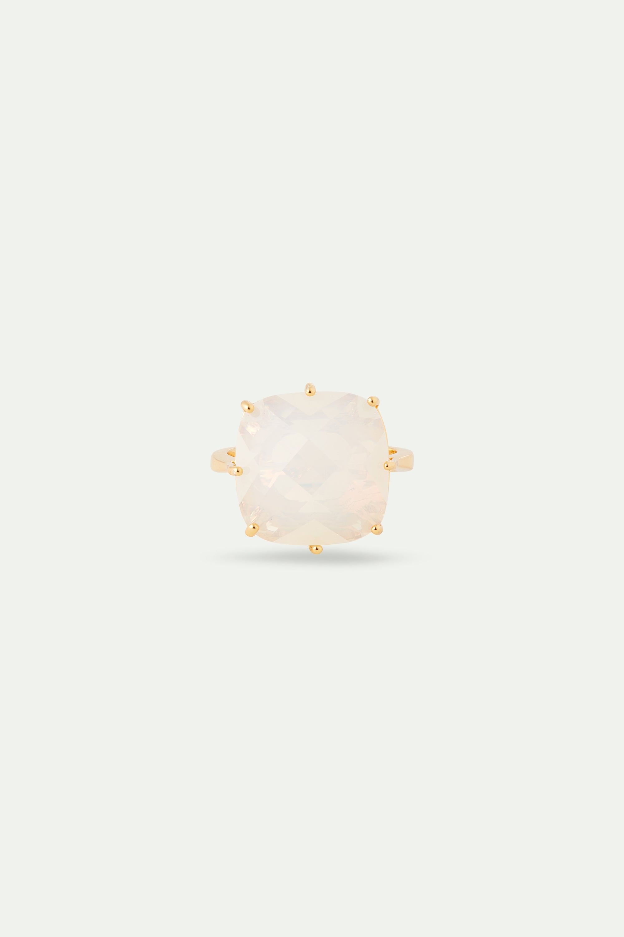 Opalescent white Diamantine square stone solitaire ring