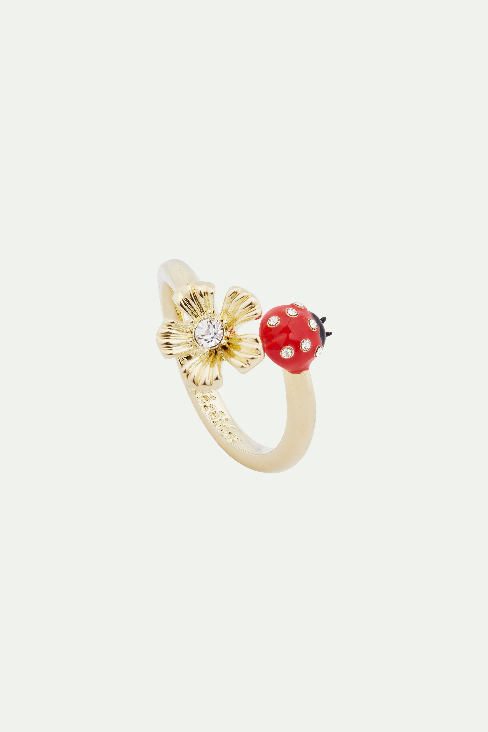 Ladybird and wood anemone adjustable you and me ring