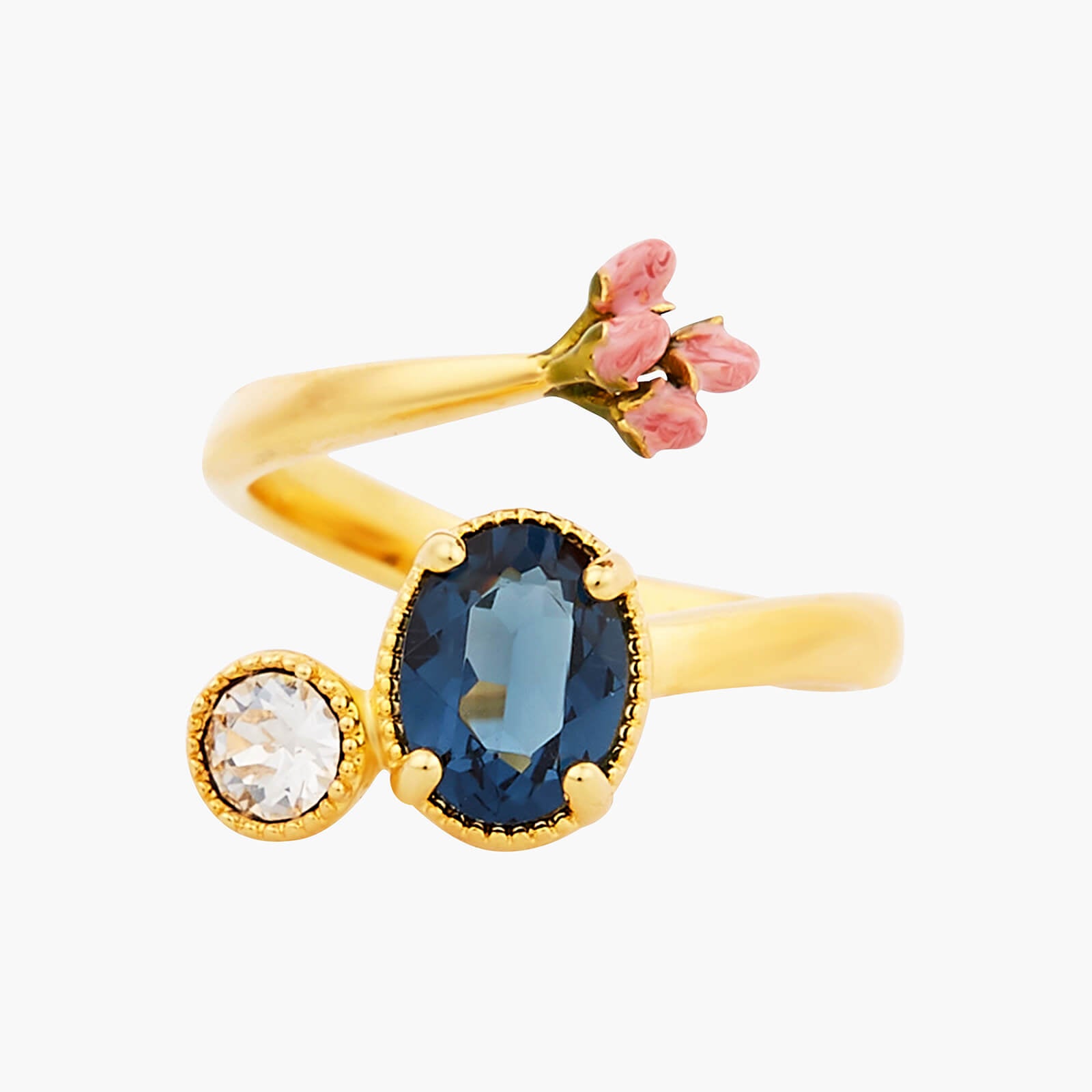 Rosebuds and Faceted Glass adjustable ring