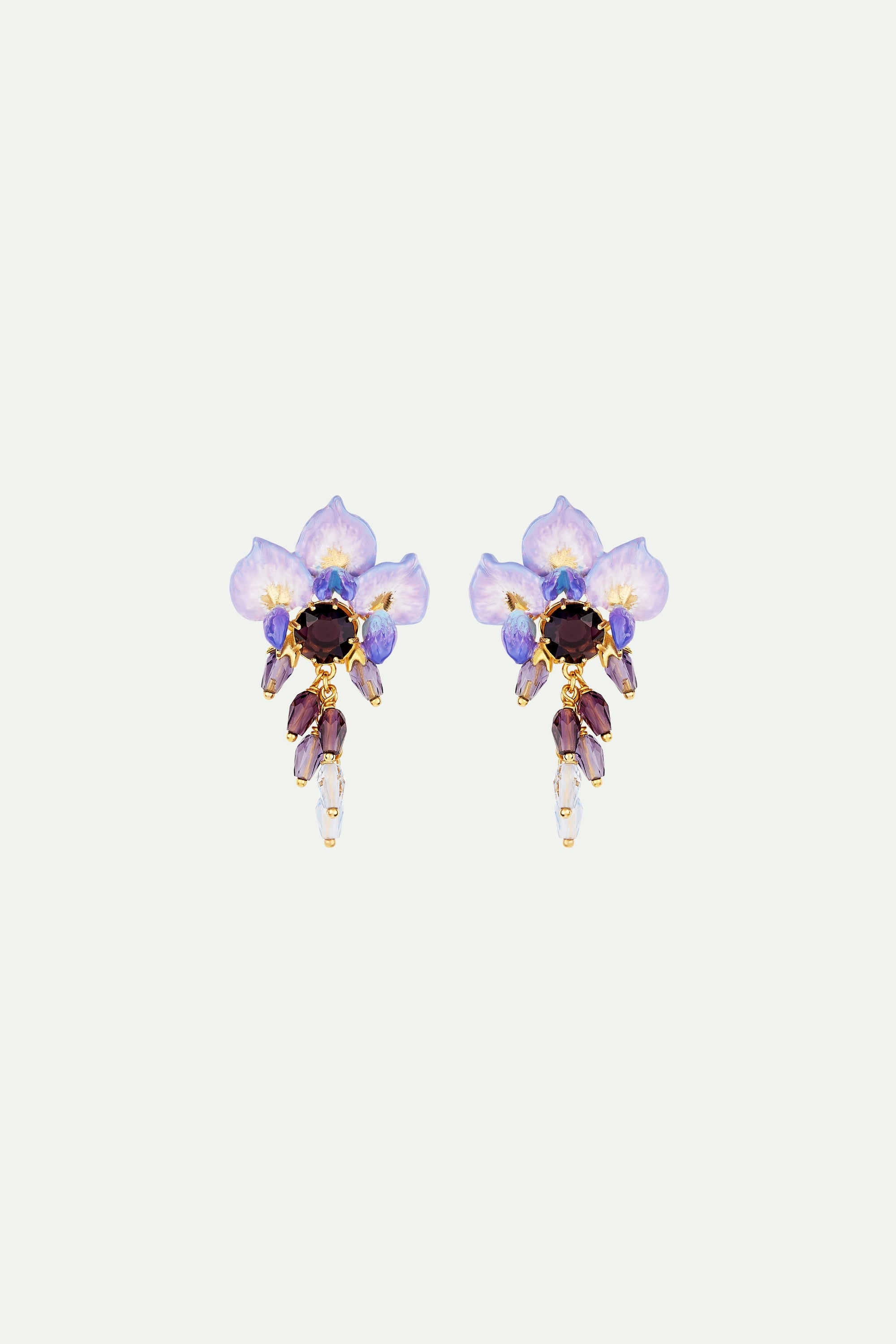 Wisteria Flower, Pearl and Faceted Glass Post Earrings