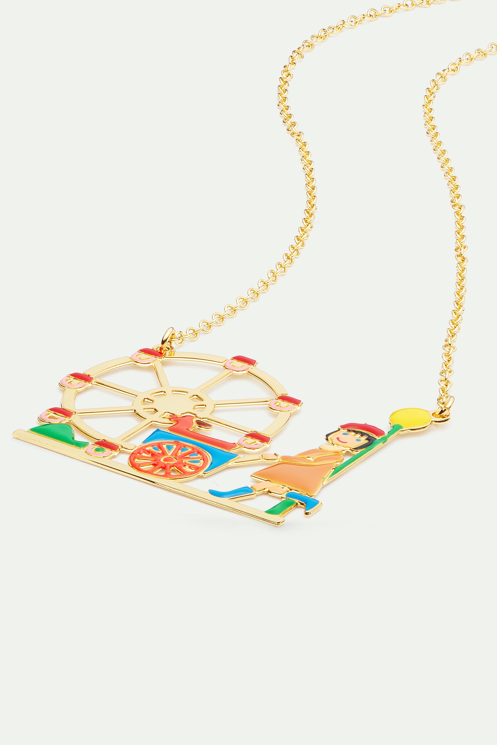 Little girl and dachshund at the funfair statement necklace