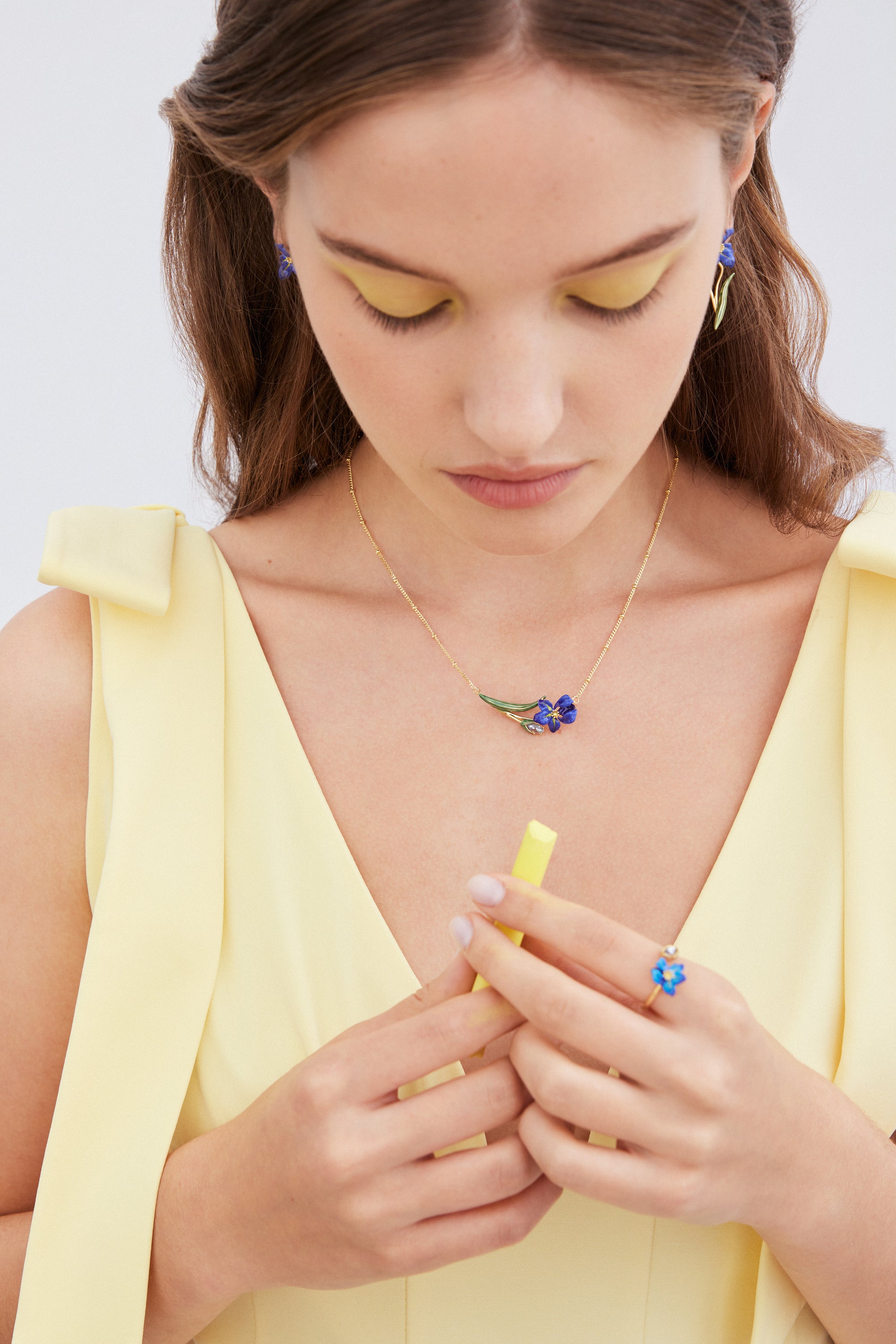 Siberian iris and faceted glass adjustable ring