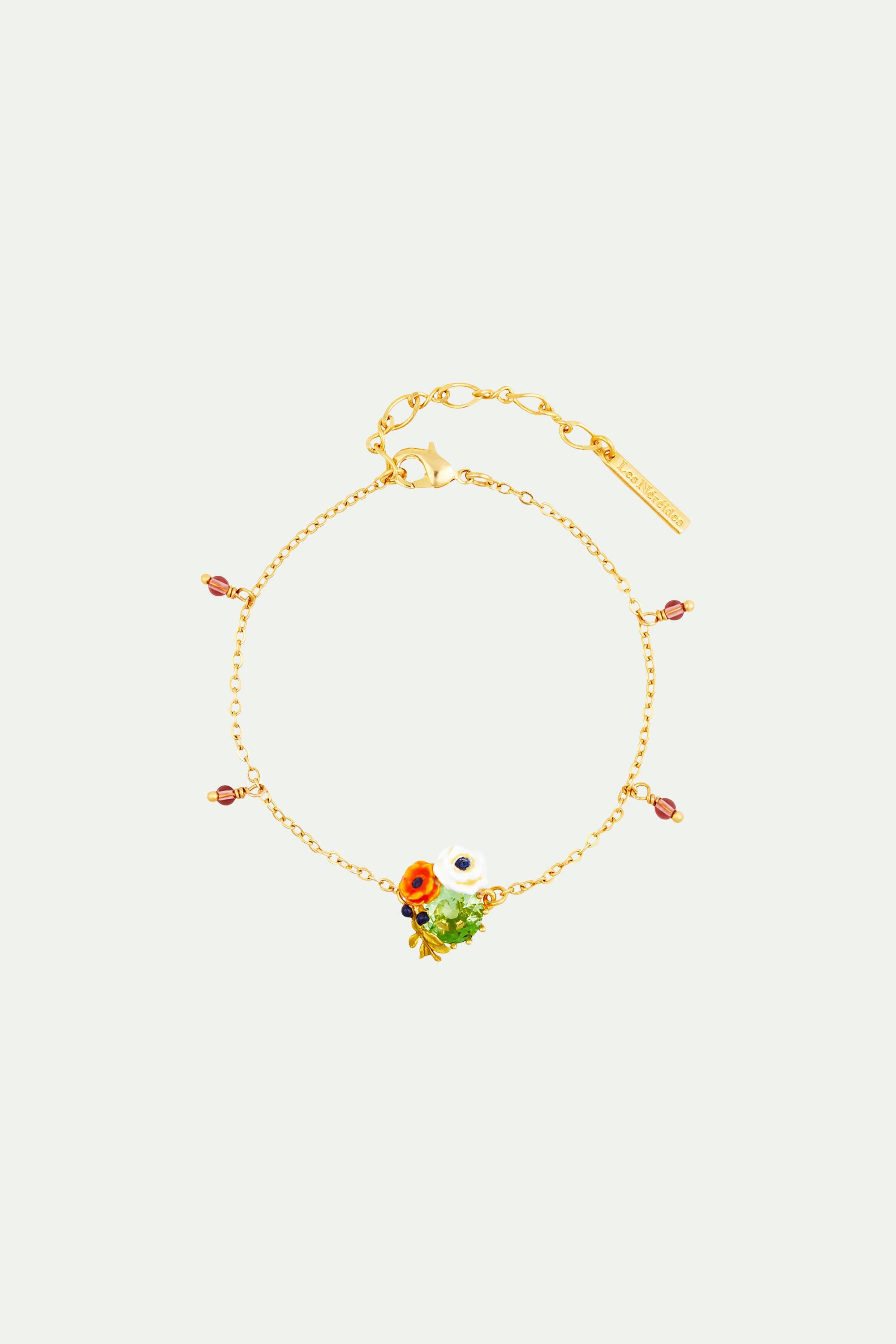 Poppy flower and faceted glass stone thin bracelet