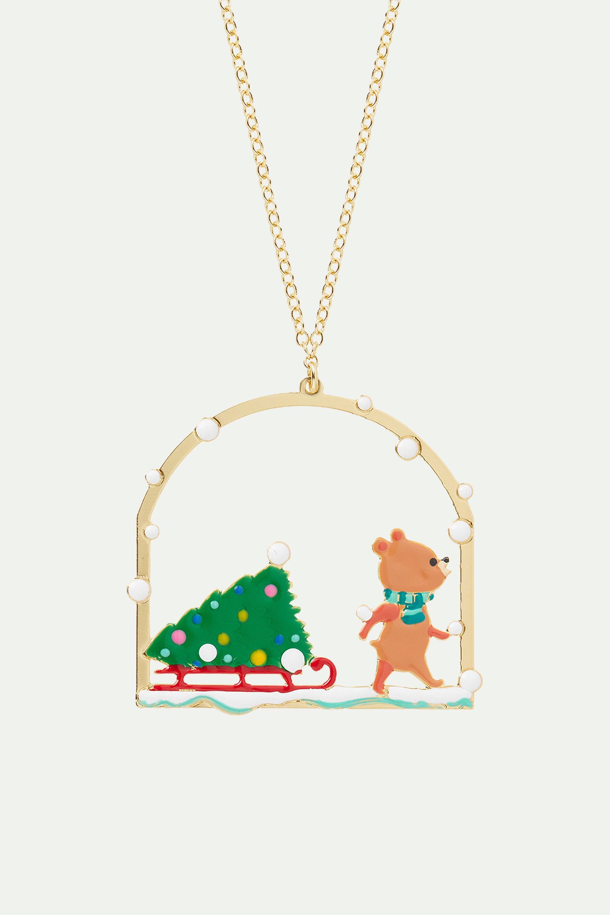 Christmas tree and cuddly bear Pendant necklace