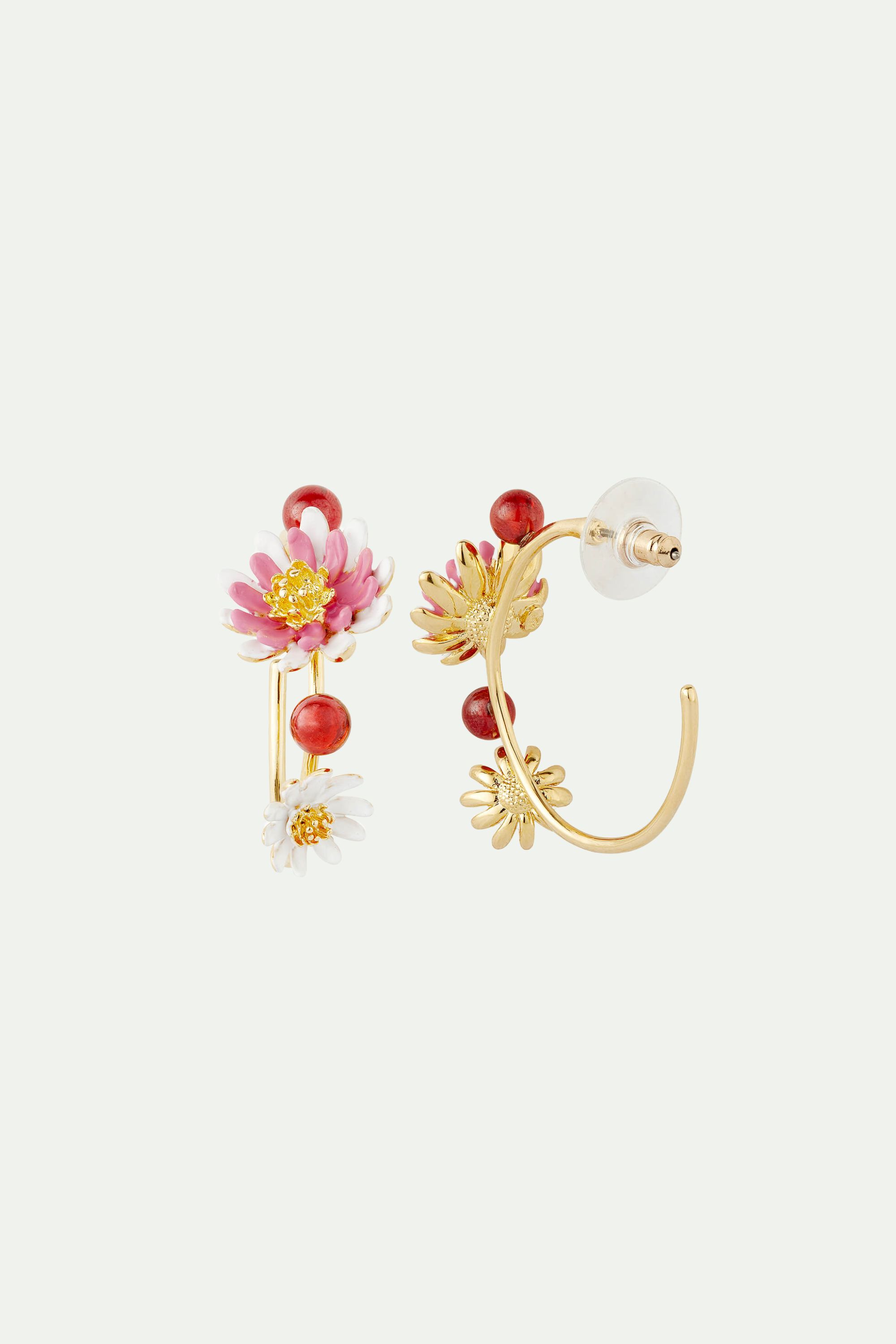 Anemone flowery post hoop earrings