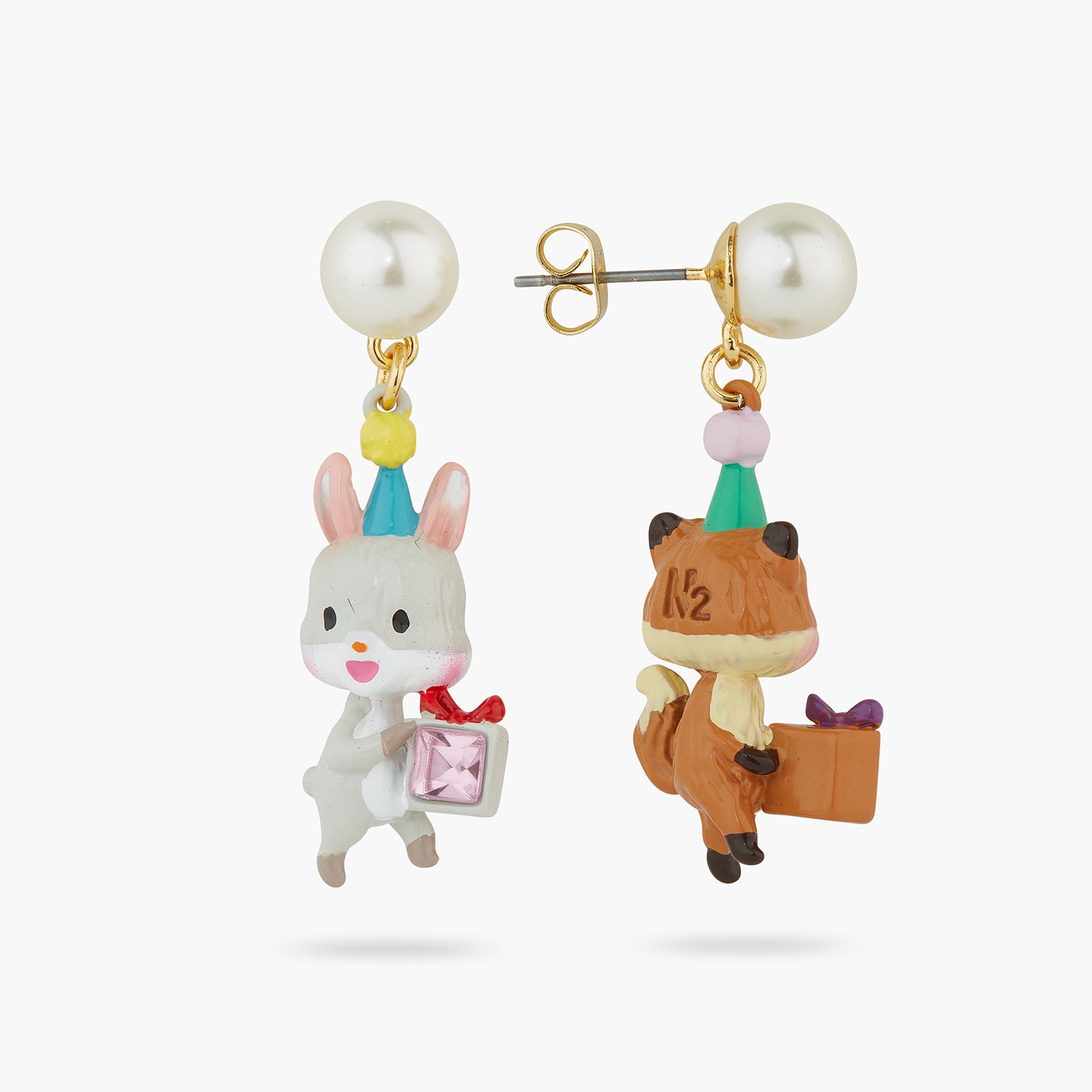 Asymmetrical Rabbit and fox post earrings