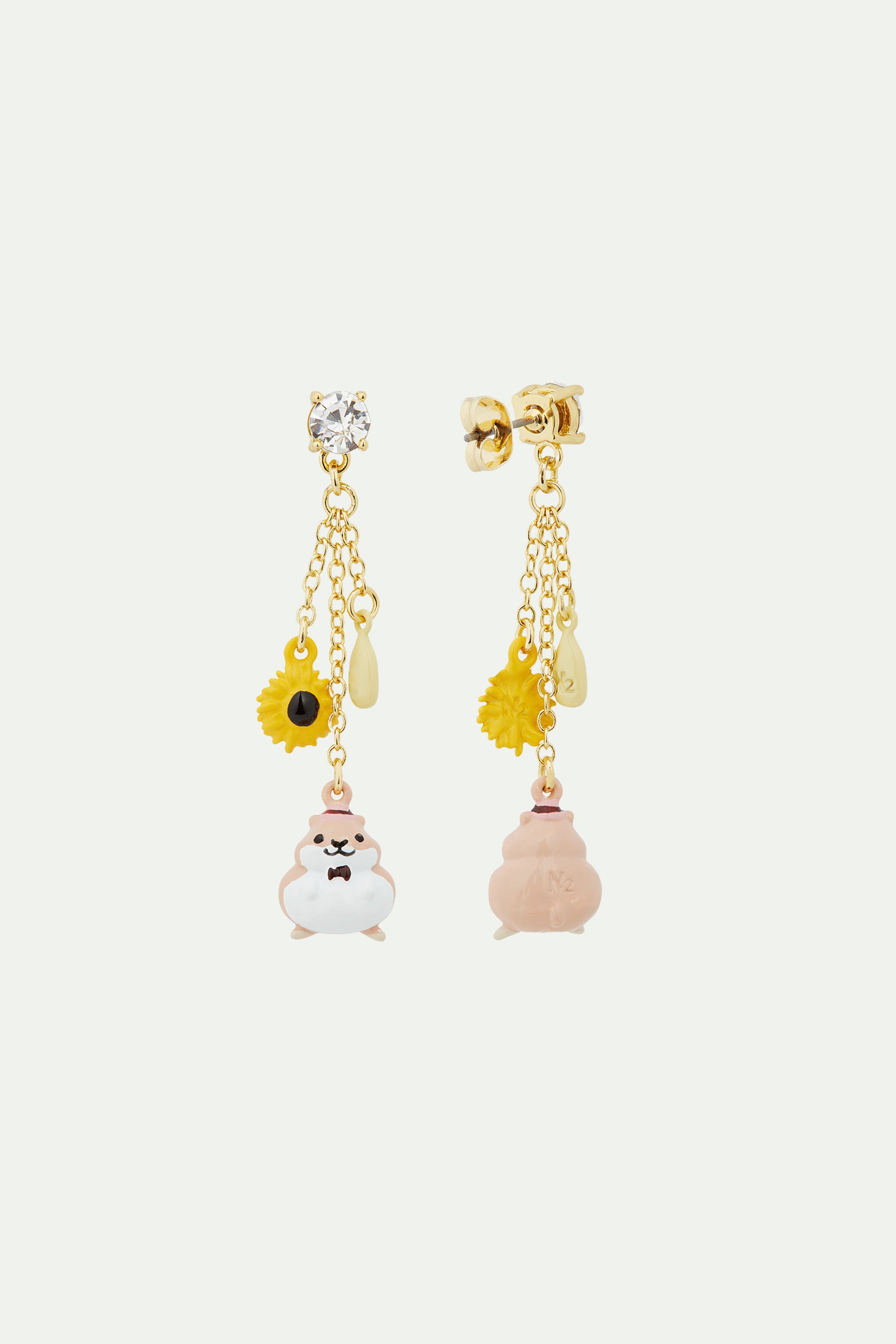 Hamster and sunflower dangle earrings