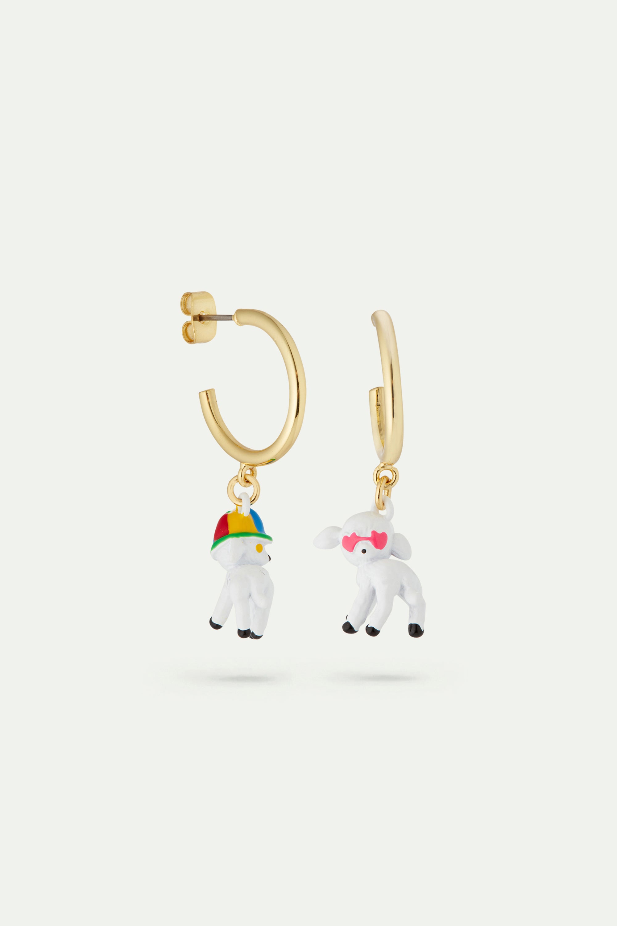 Asymmetric lamb with glasses and hat Post earrings