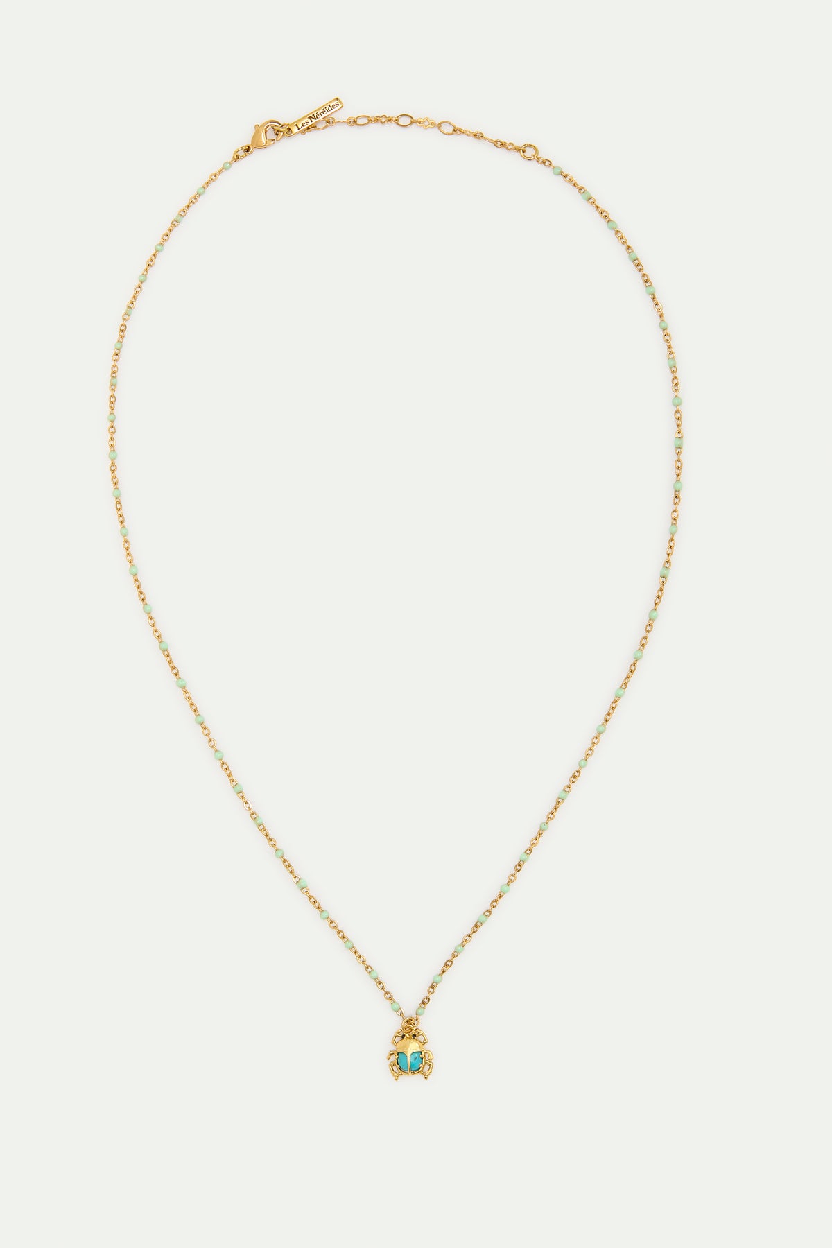 Turquoise and gold beetle pendant necklace