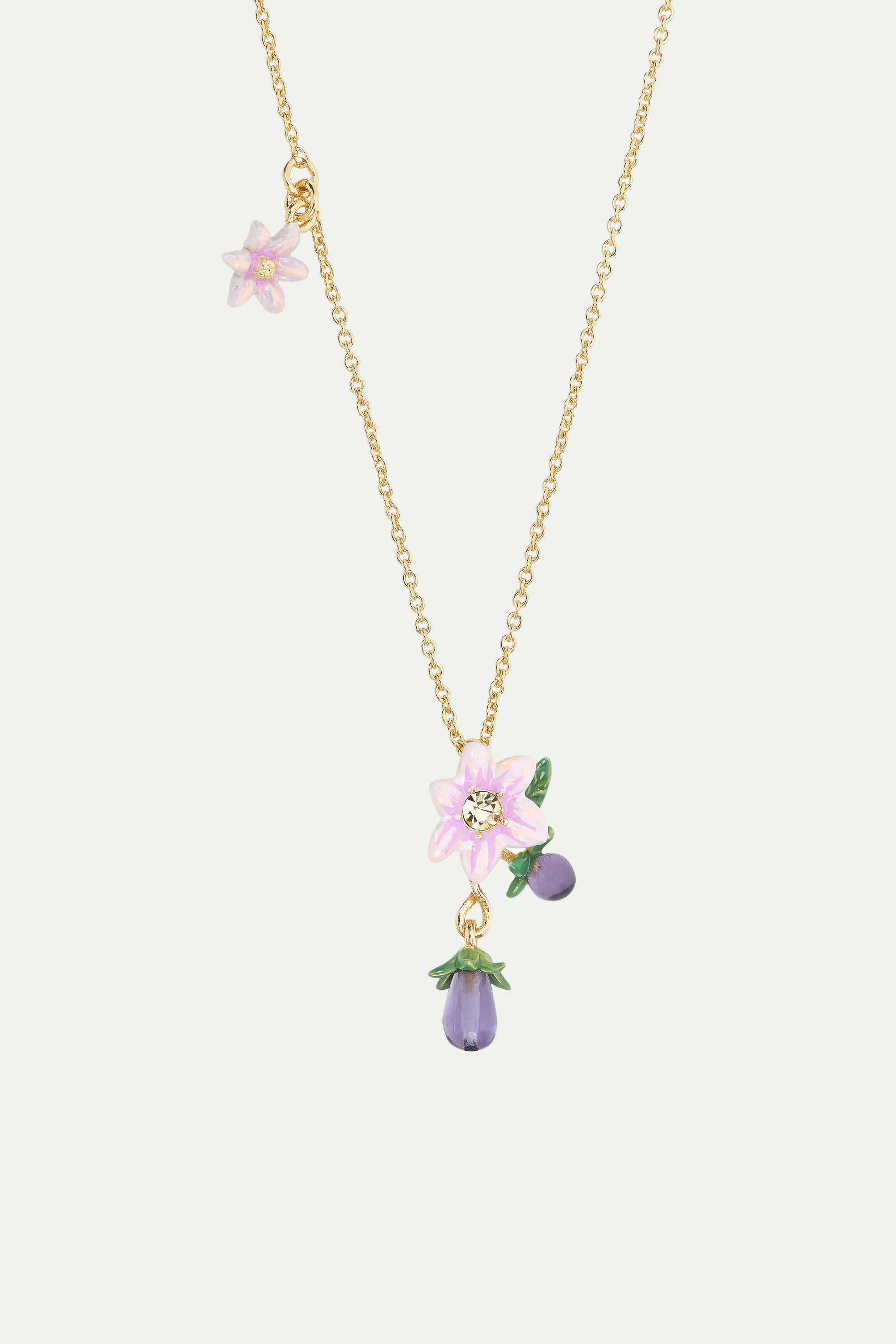 Aubergine and flower pendant necklace