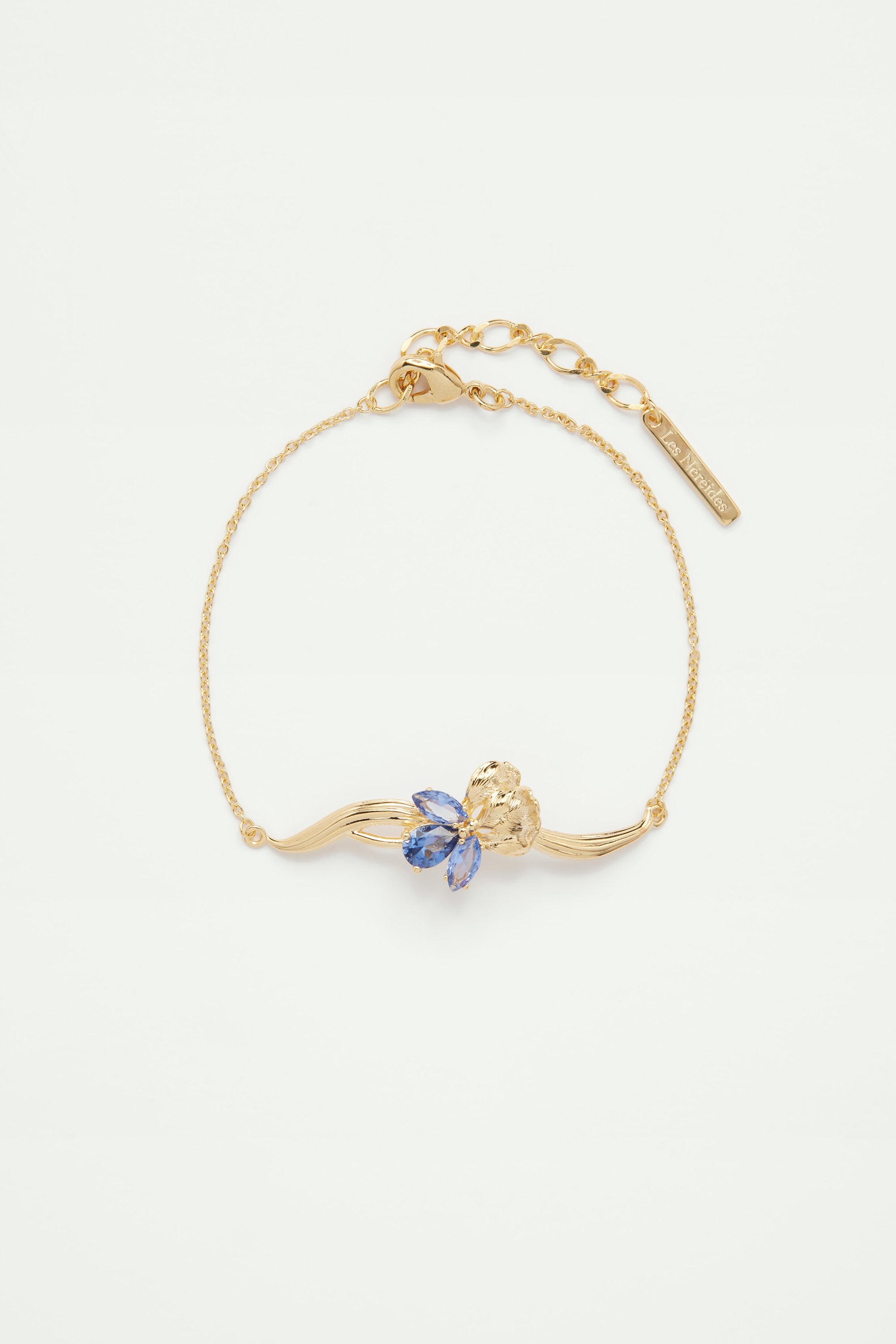 Gold iris and blue crystal fine bracelet