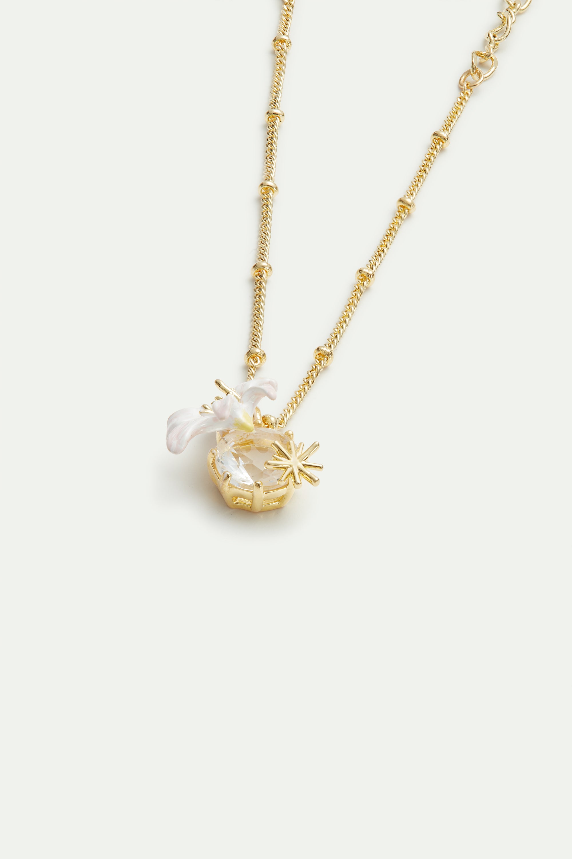 Lily flower and faceted stone pendant necklace