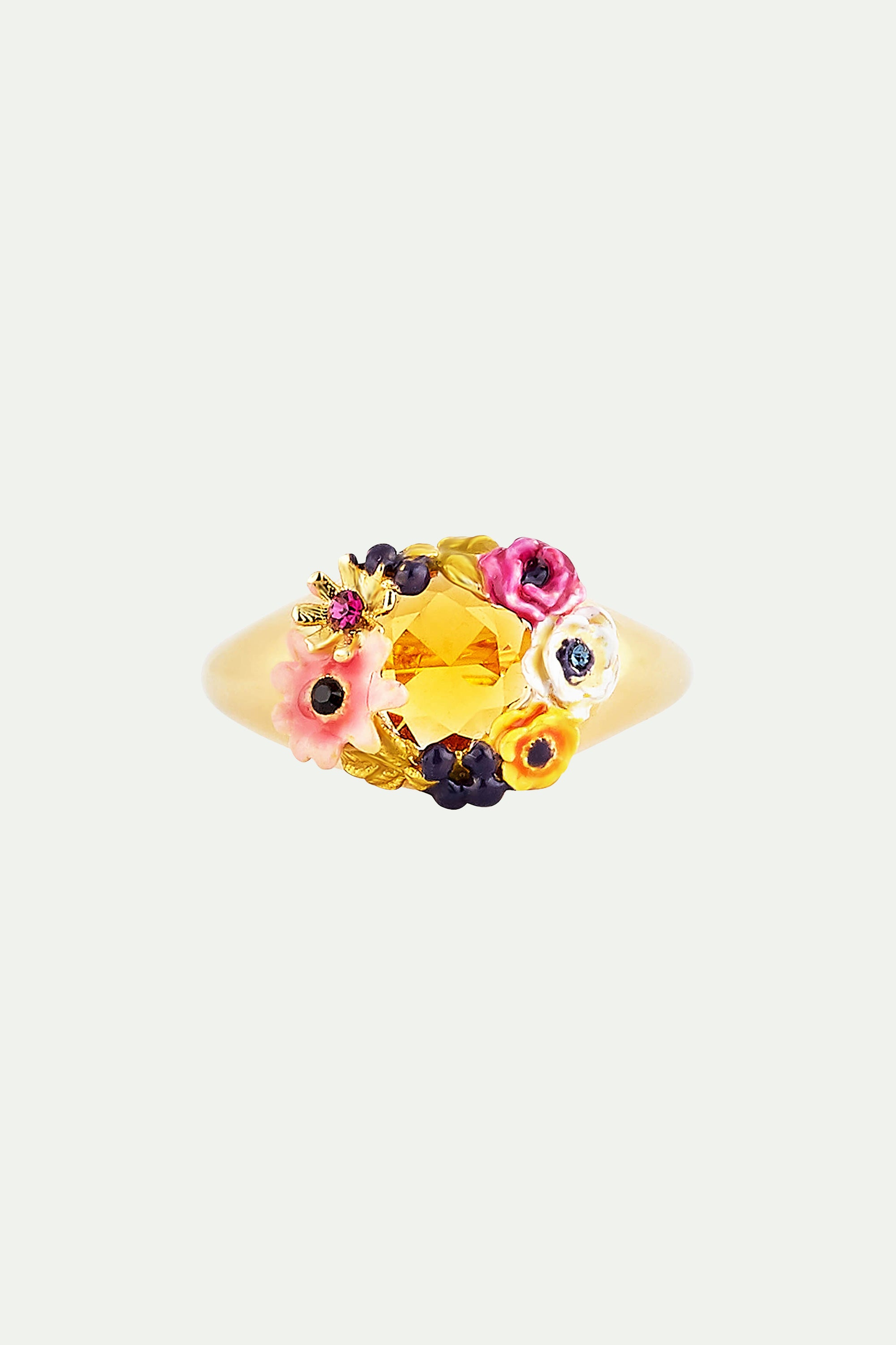 Poppy flower and faceted glass stone cocktail ring