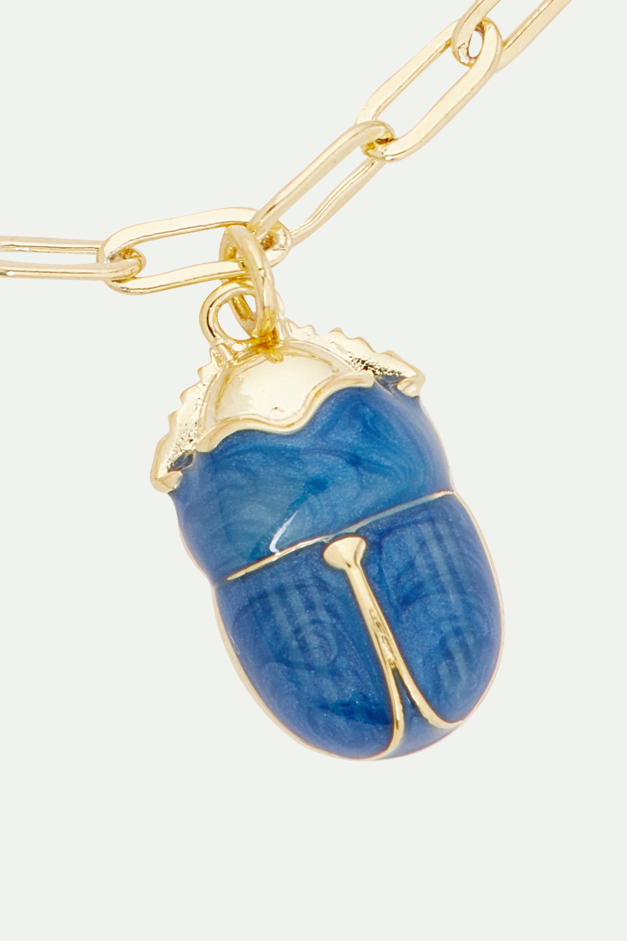 Blue scarab beetle link chain bracelet