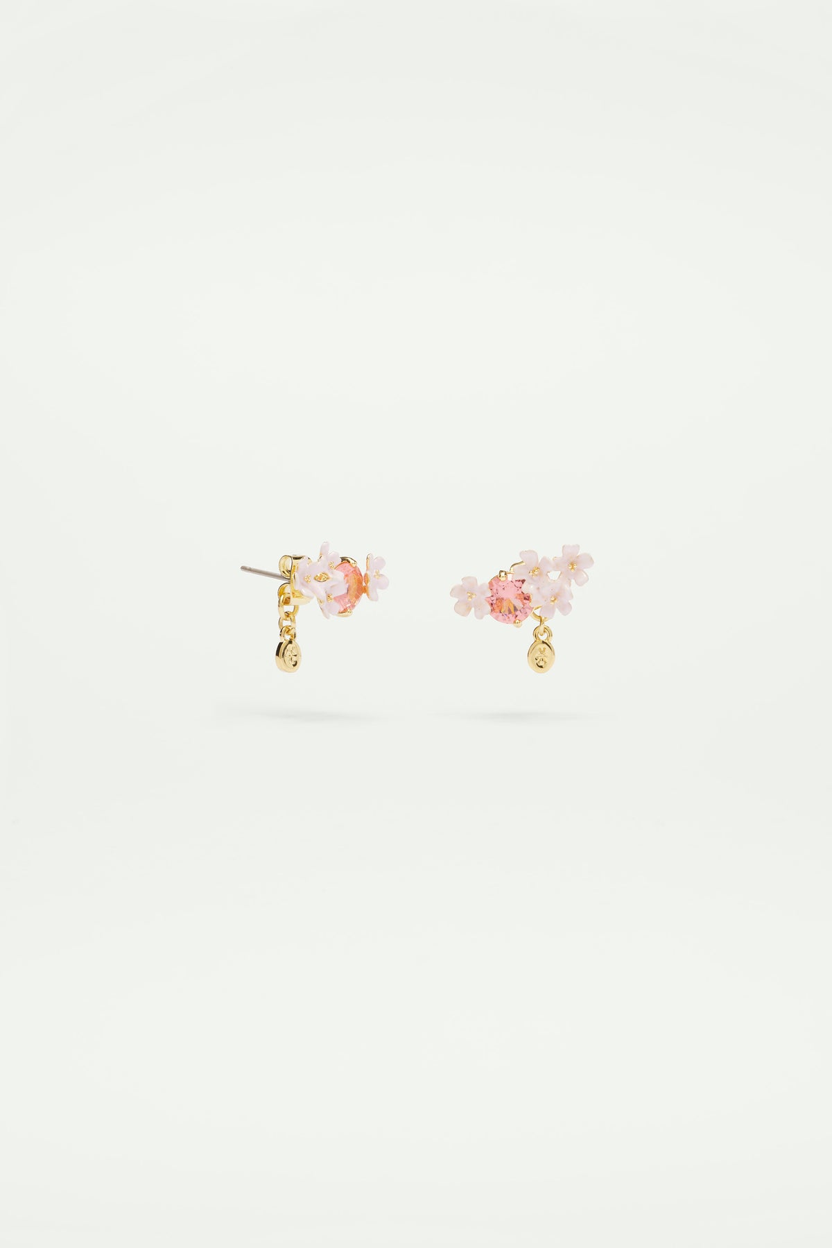 Verbena flower and round stone post earrings
