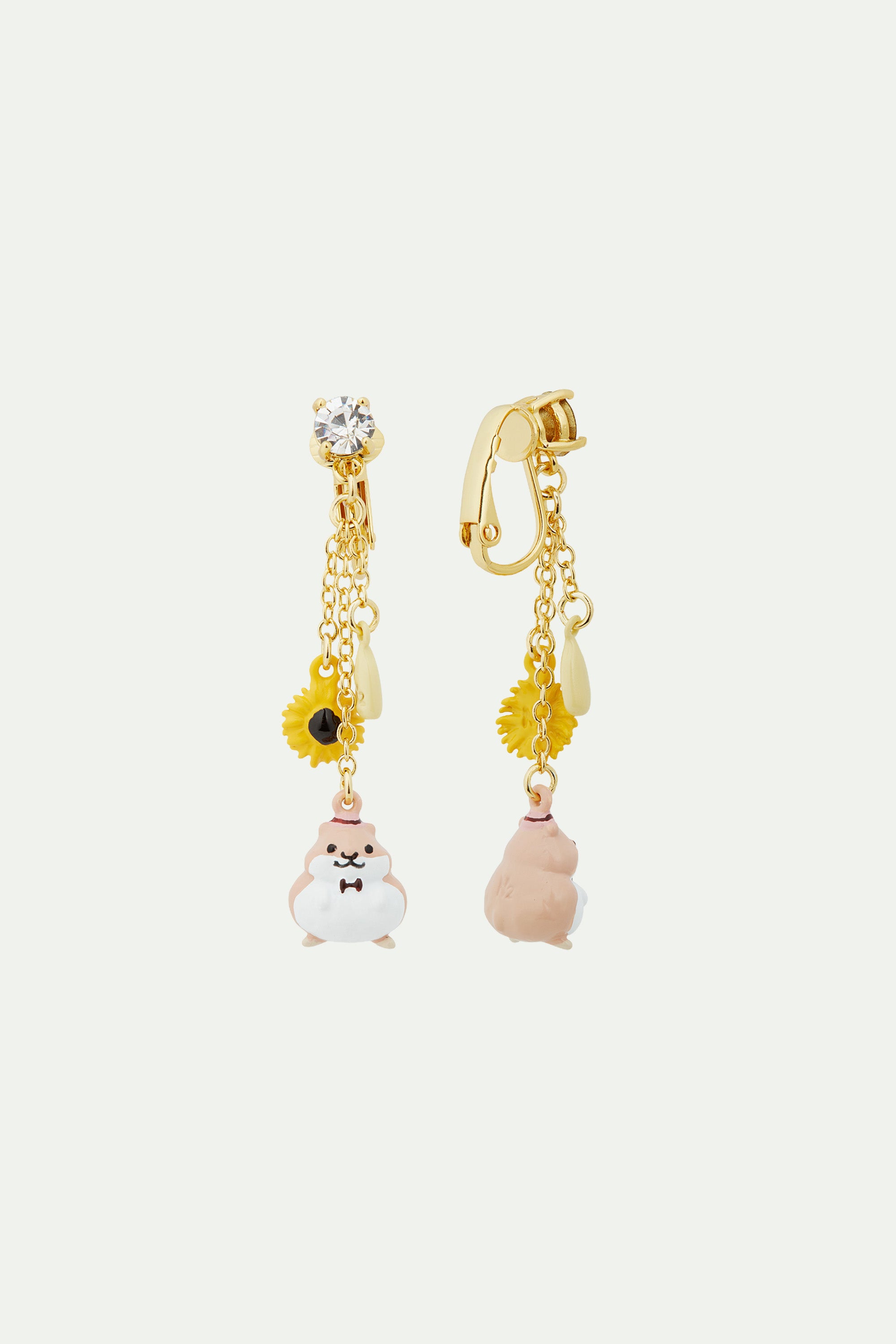 Hamster and sunflower dangle earrings